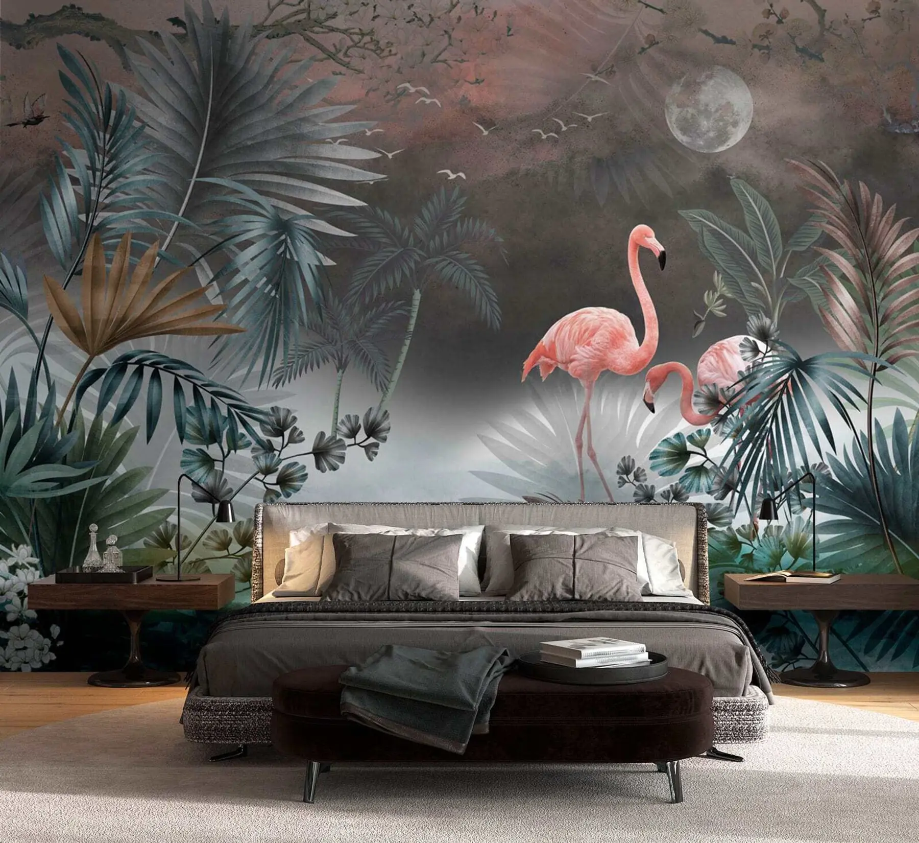 Fototapete Flamingo und Pflanzen u78601