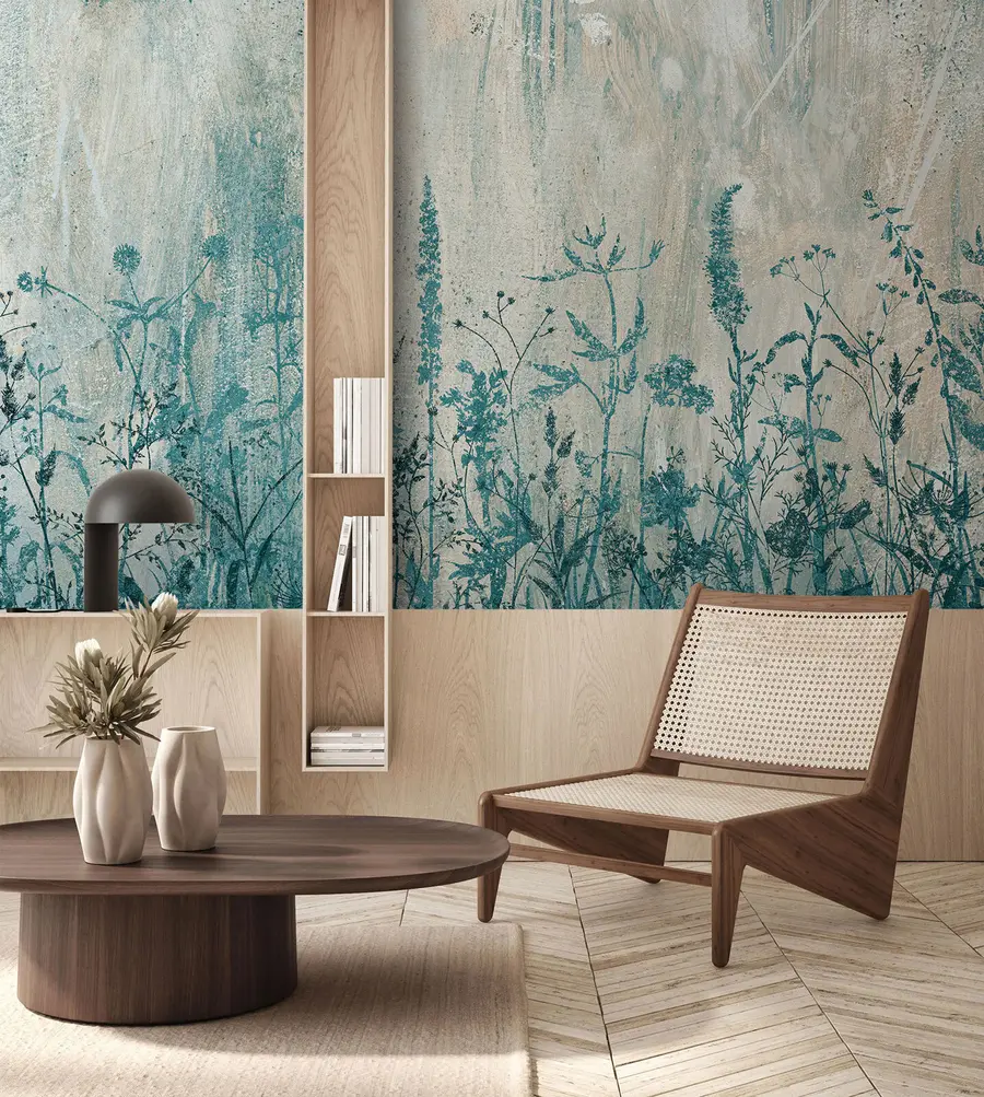 Fototapete Grüne Pflanzen an einer Betonwand u93666