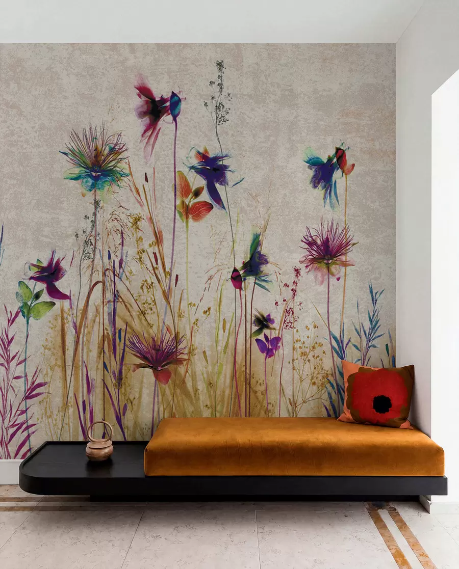 Fototapete Ungewöhnliche hohe Blüten auf einem beige Hintergrund u93672