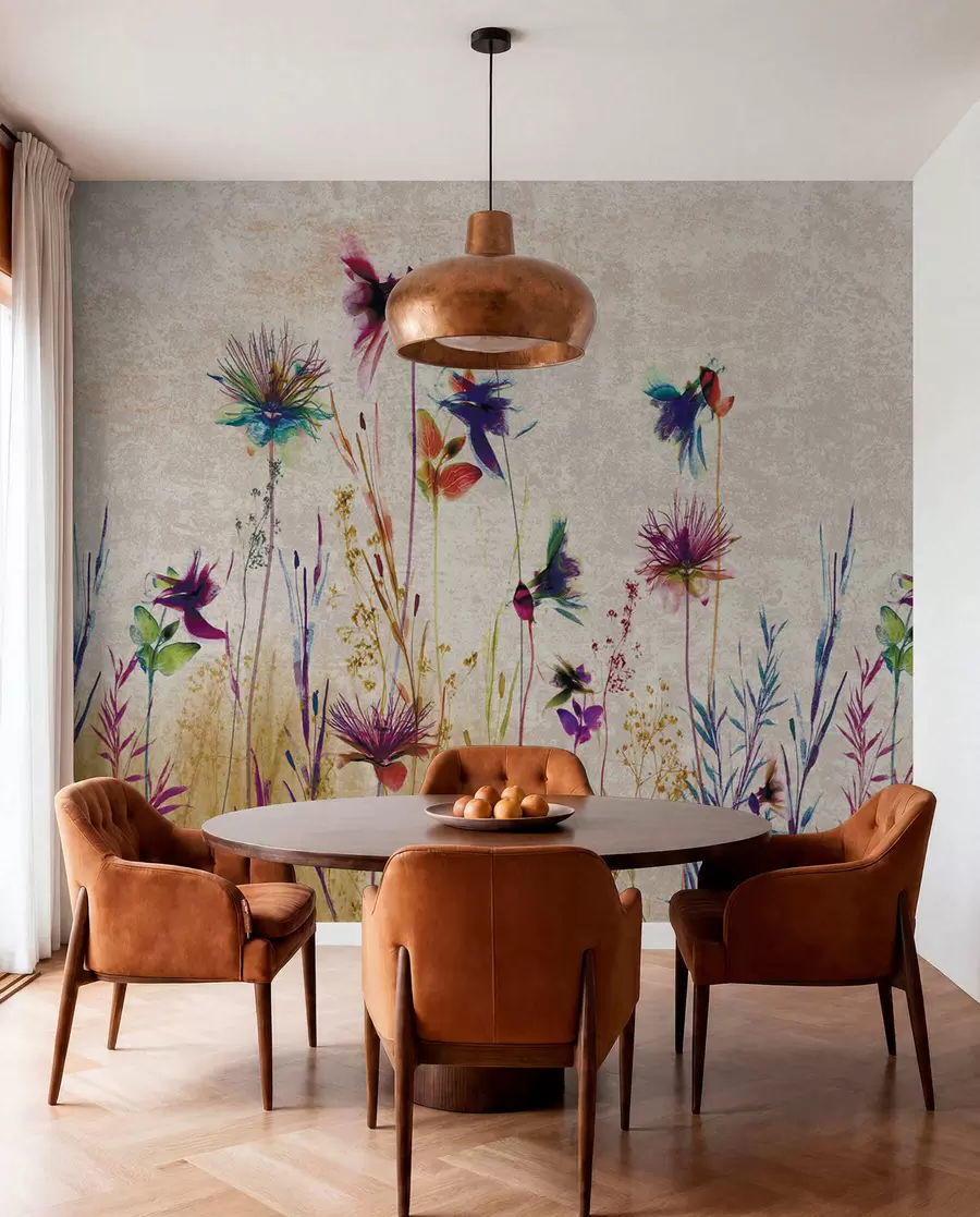 Fototapete Ungewöhnliche hohe Blüten auf einem beige Hintergrund u93672