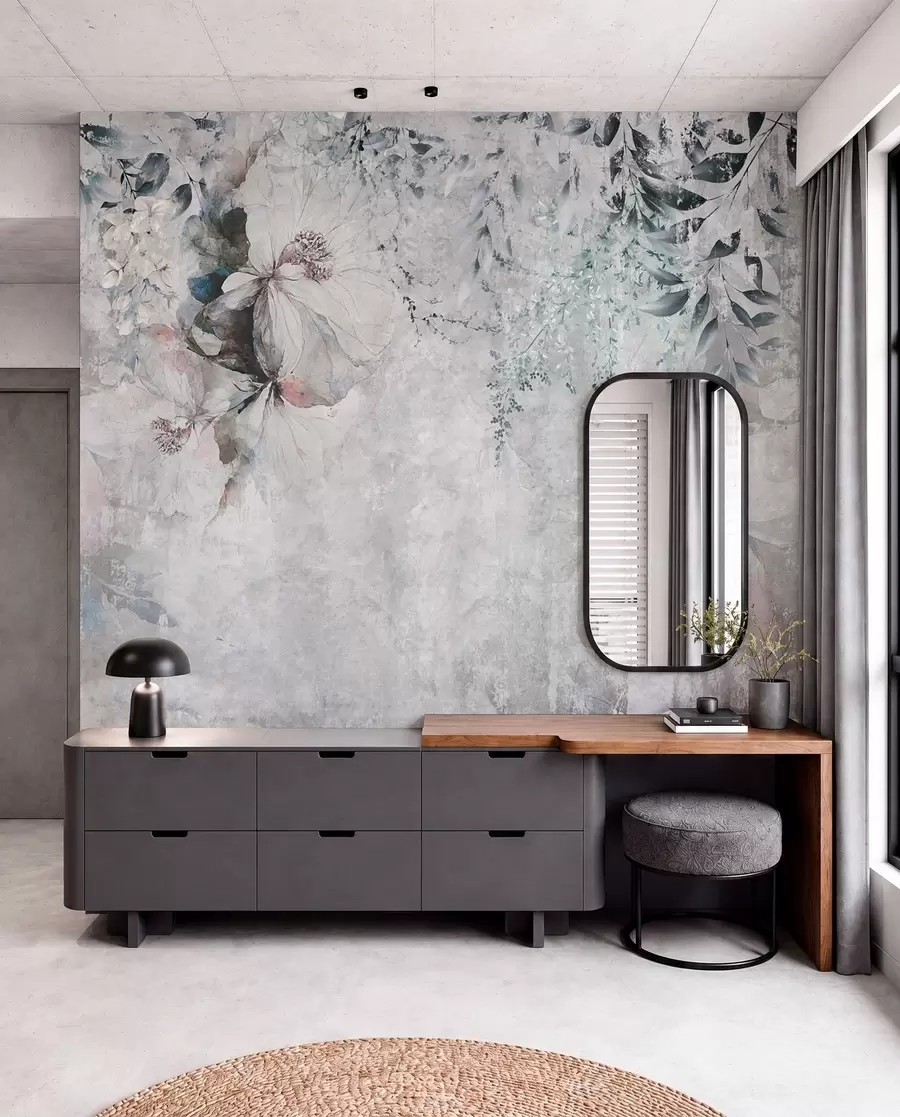Fototapete Grunge-Stil mit Zweigen und weißen Knospen u74746