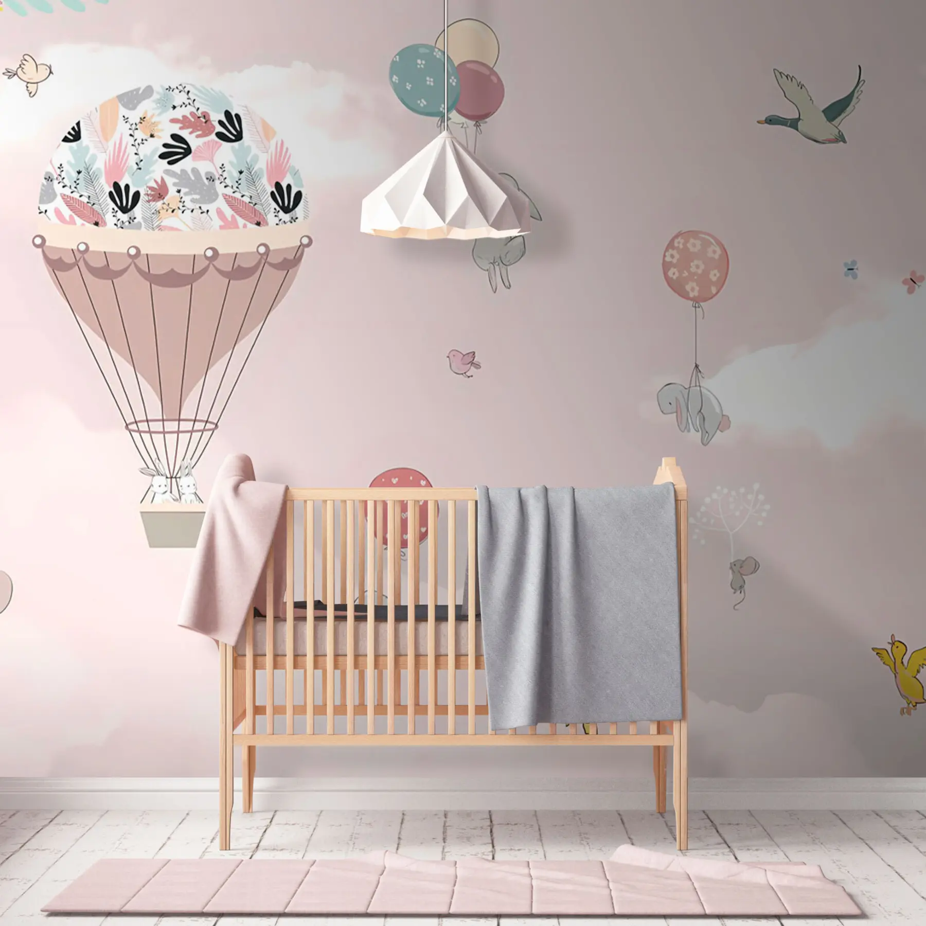 Fototapete Ein märchenhafter rosa Himmel mit Häschen u94138