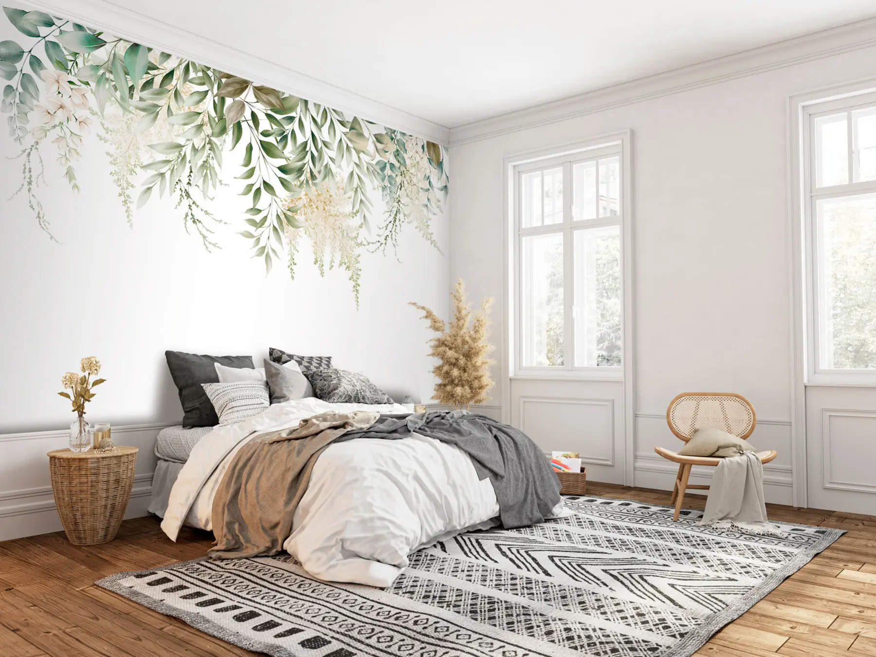 Fototapete Blumenrahmen mit Aquarellgrün u94197