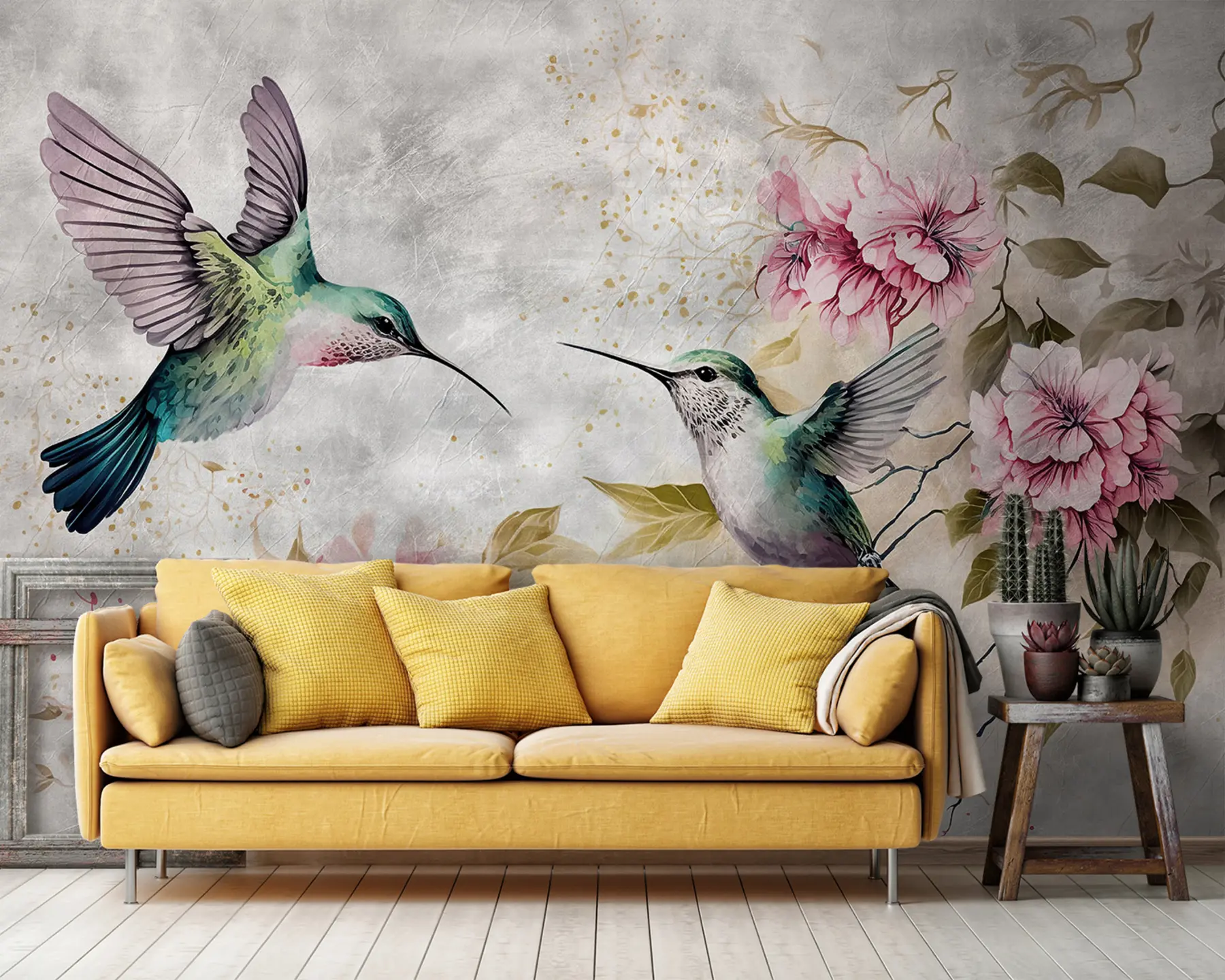 Fototapete Aquarellkolibris auf einem Ast u93994