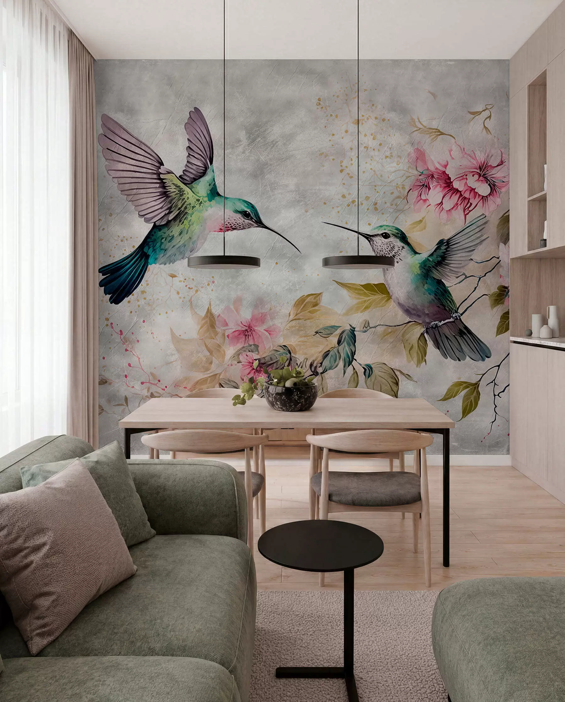 Fototapete Aquarellkolibris auf einem Ast u93994