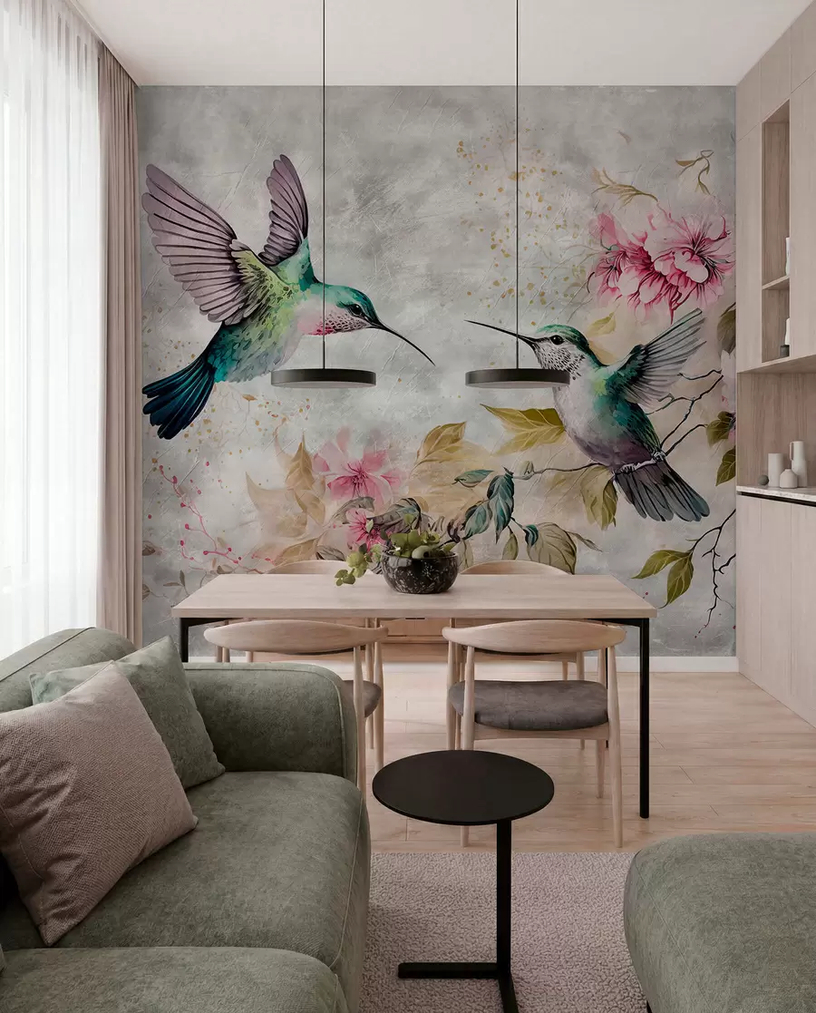 Fototapete Aquarellkolibris auf einem Ast u93994