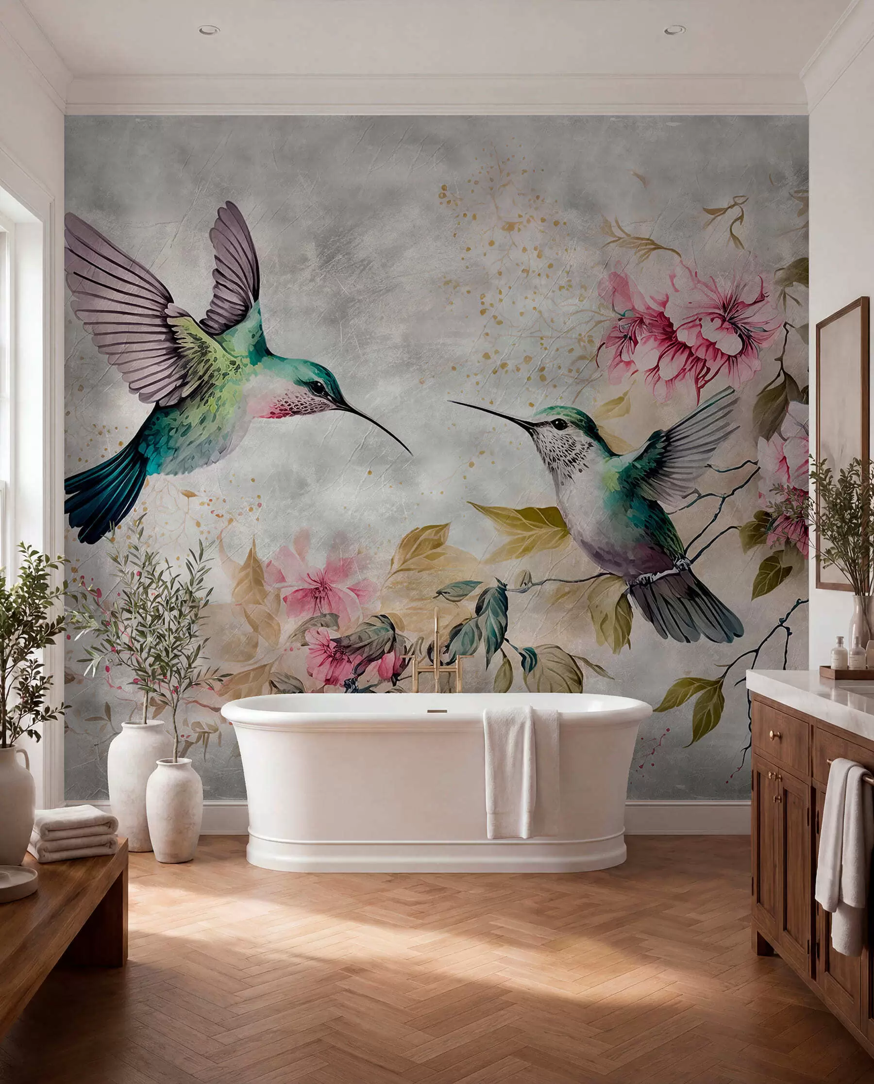 Fototapete Aquarellkolibris auf einem Ast u93994
