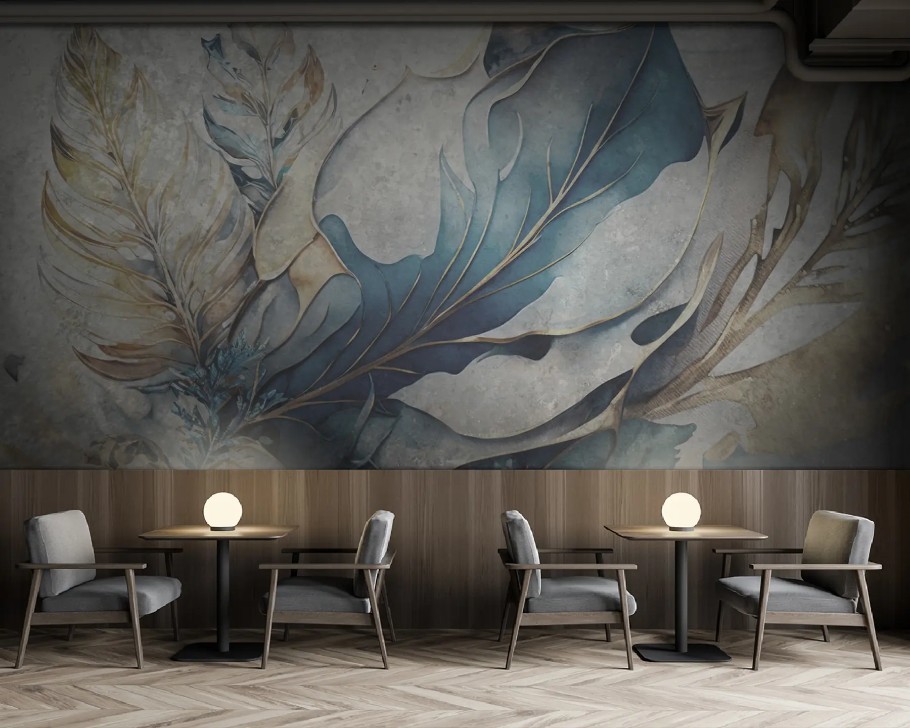Fototapete Große Aquarellblumen auf einer Betonwand u93998