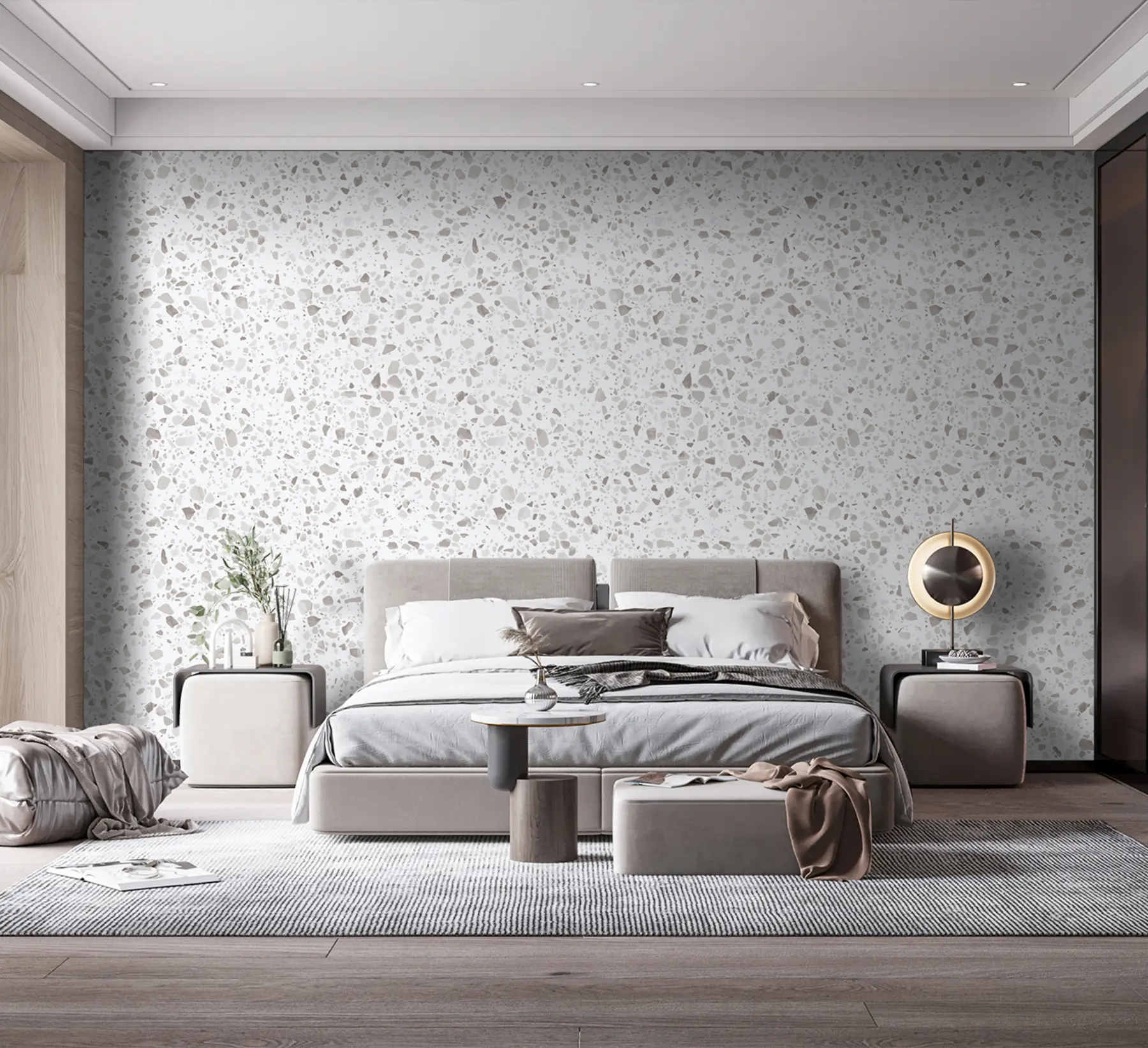 Fototapete Terrazzofliesen, Mosaik mit Natursteinen, Granit, Marmor, Quarz, Beton u94304