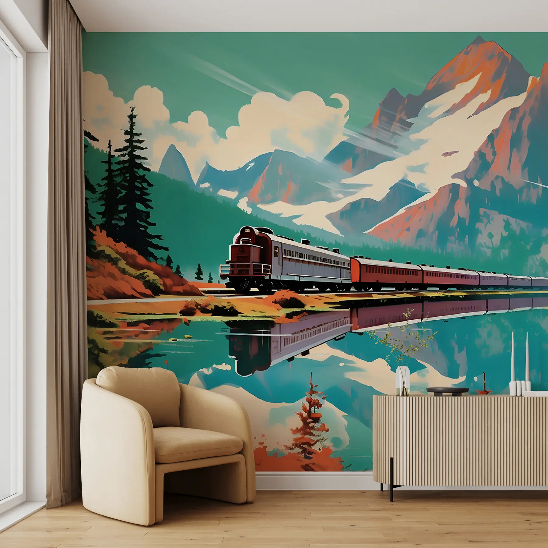 Fototapete Berglandschaft und Zug u94759