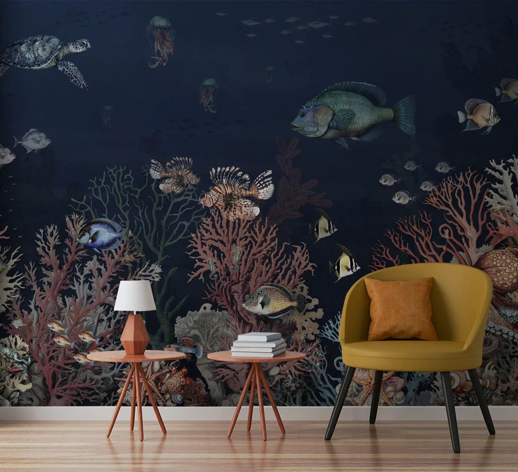 Fototapete Korallenriffe und Fische in den Tiefen der Bucht u94467