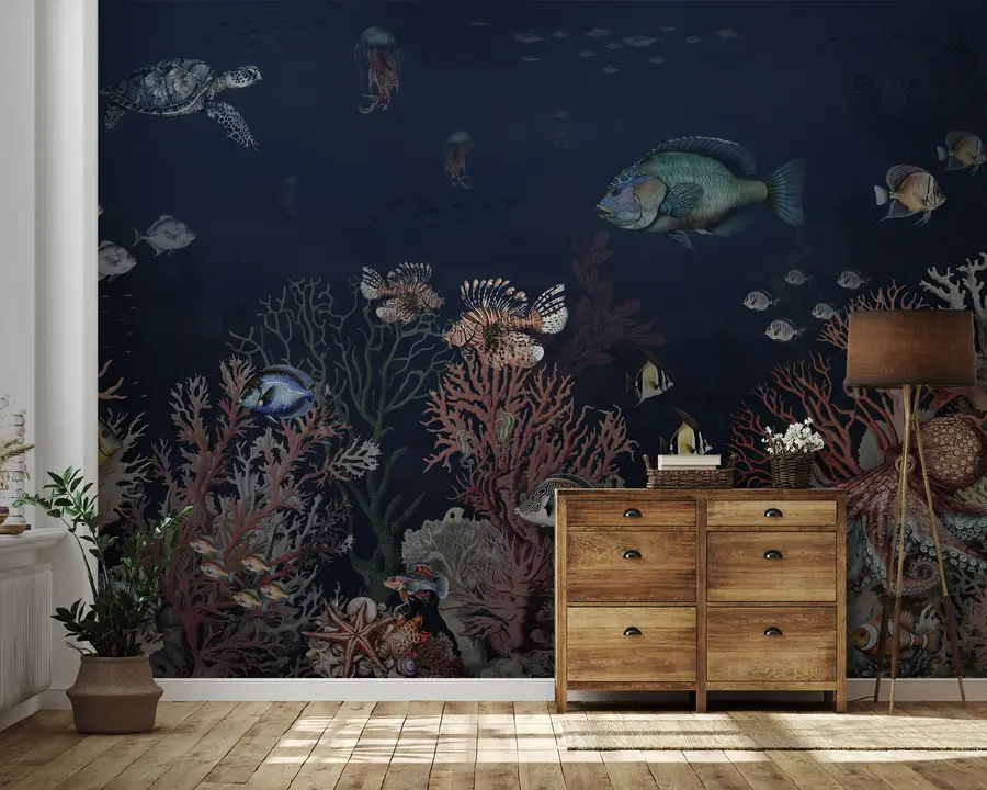 Fototapete Korallenriffe und Fische in den Tiefen der Bucht u94467