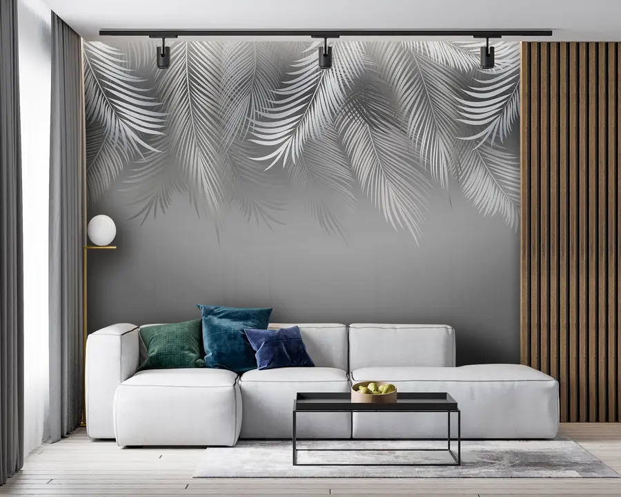 Fototapete Tropische Blätter und durchscheinender geometrischer Hintergrund u94962