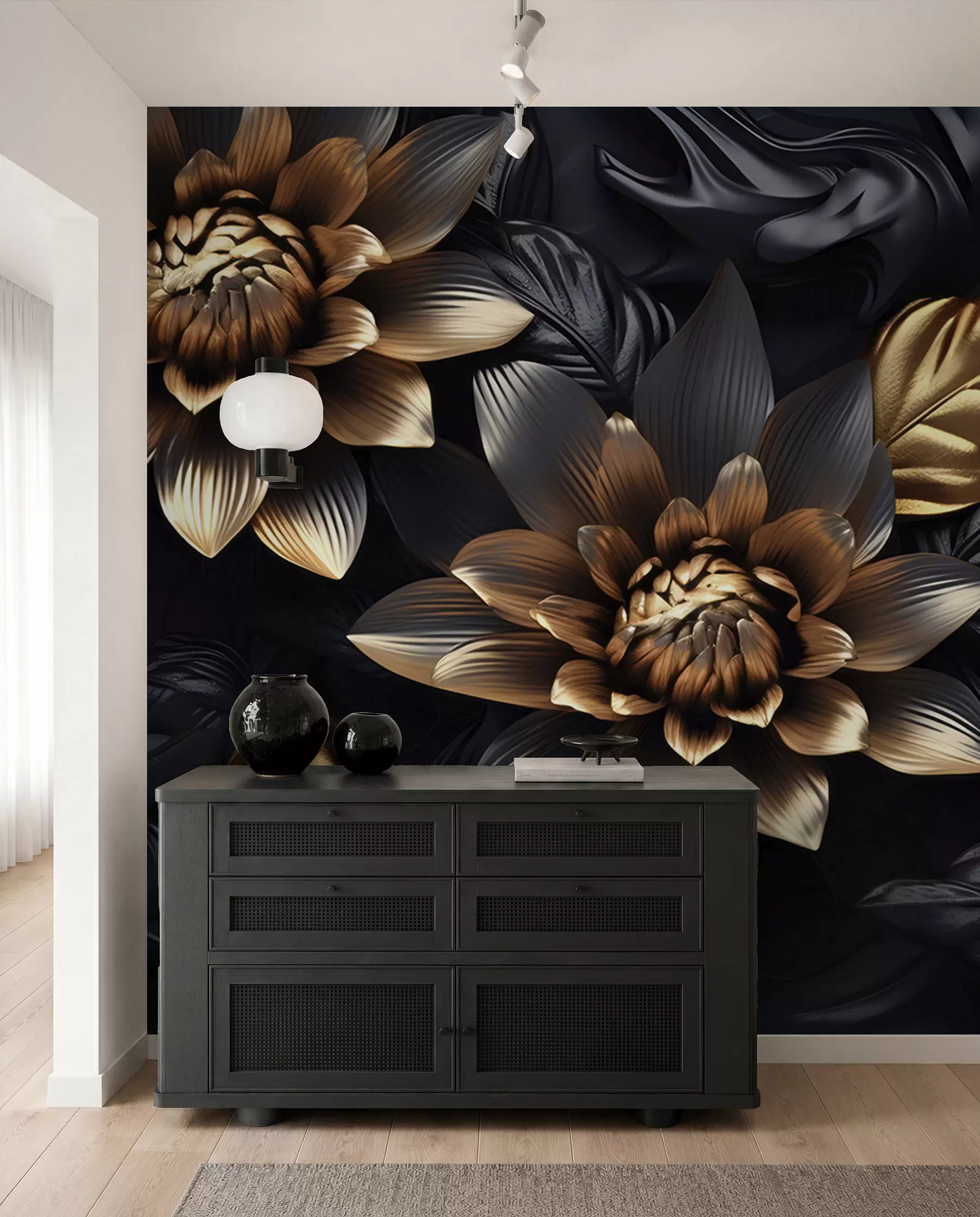 Fototapete Schwarze, voluminöse Blüten u95244