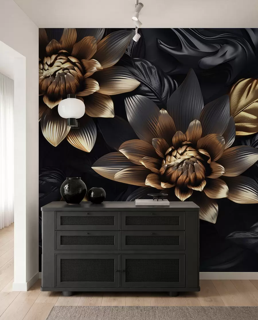 Fototapete Schwarze, voluminöse Blüten u95244