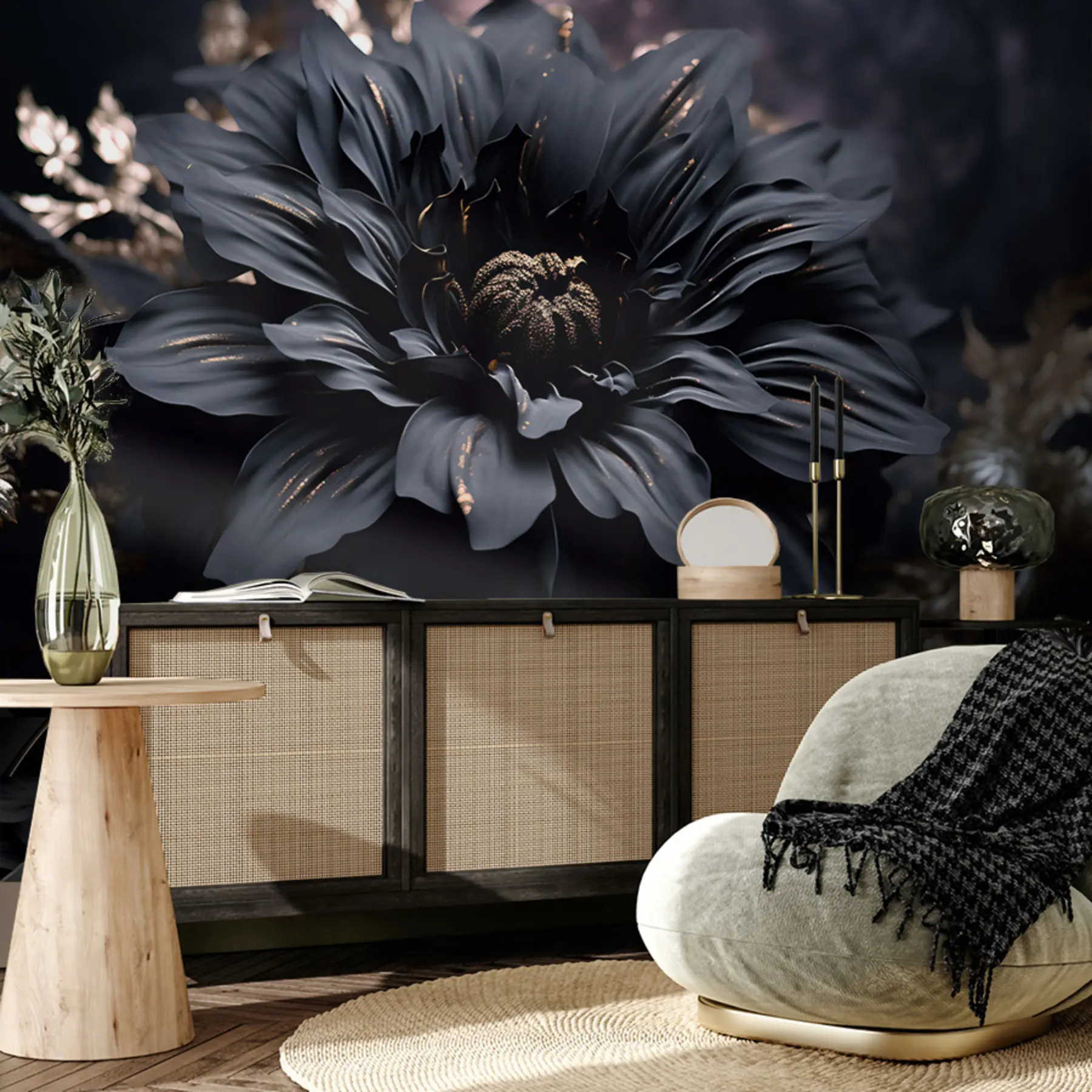 Fototapete Schwarze Blume mit Bestäubung u95247