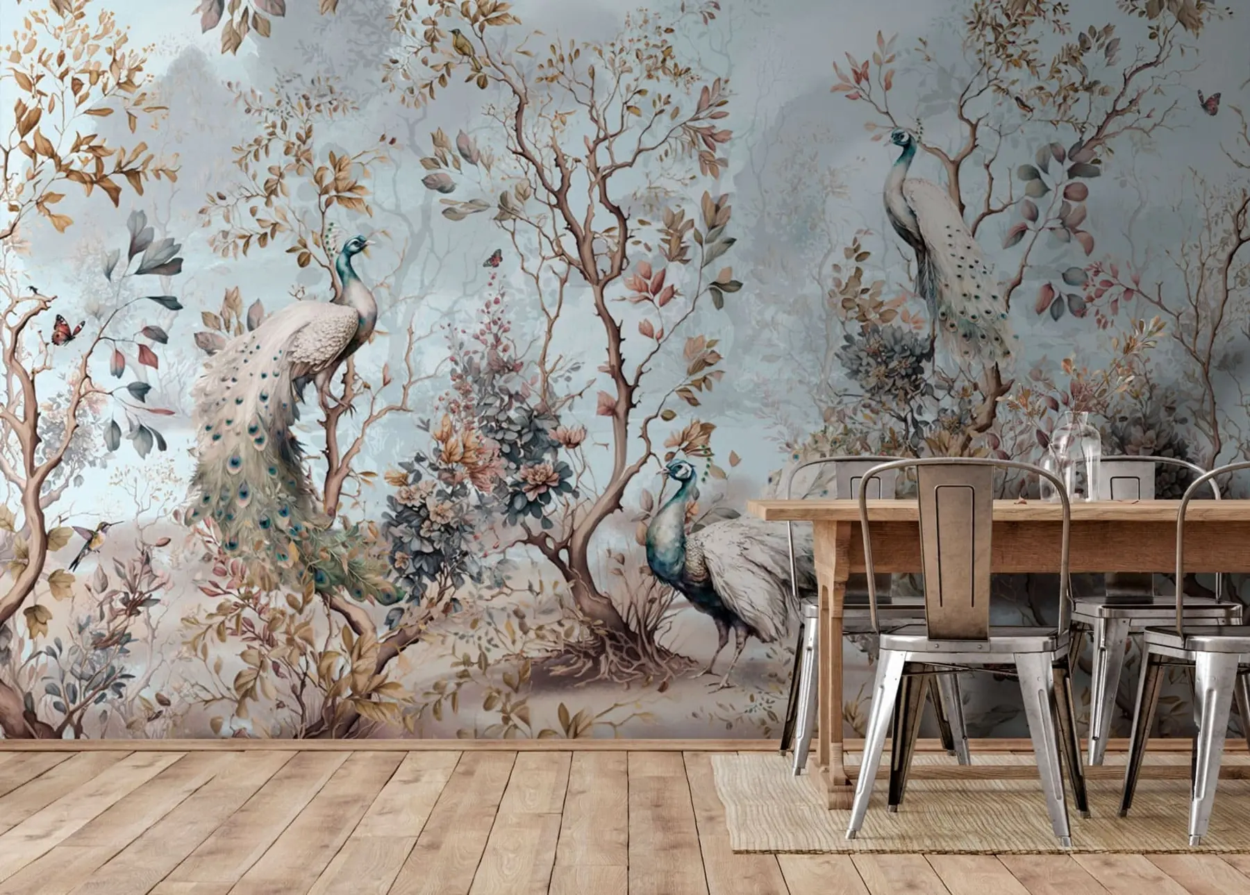 Fototapete Chinoiserie-Pflanzen und Pfauen im chinesischen Stil u94849