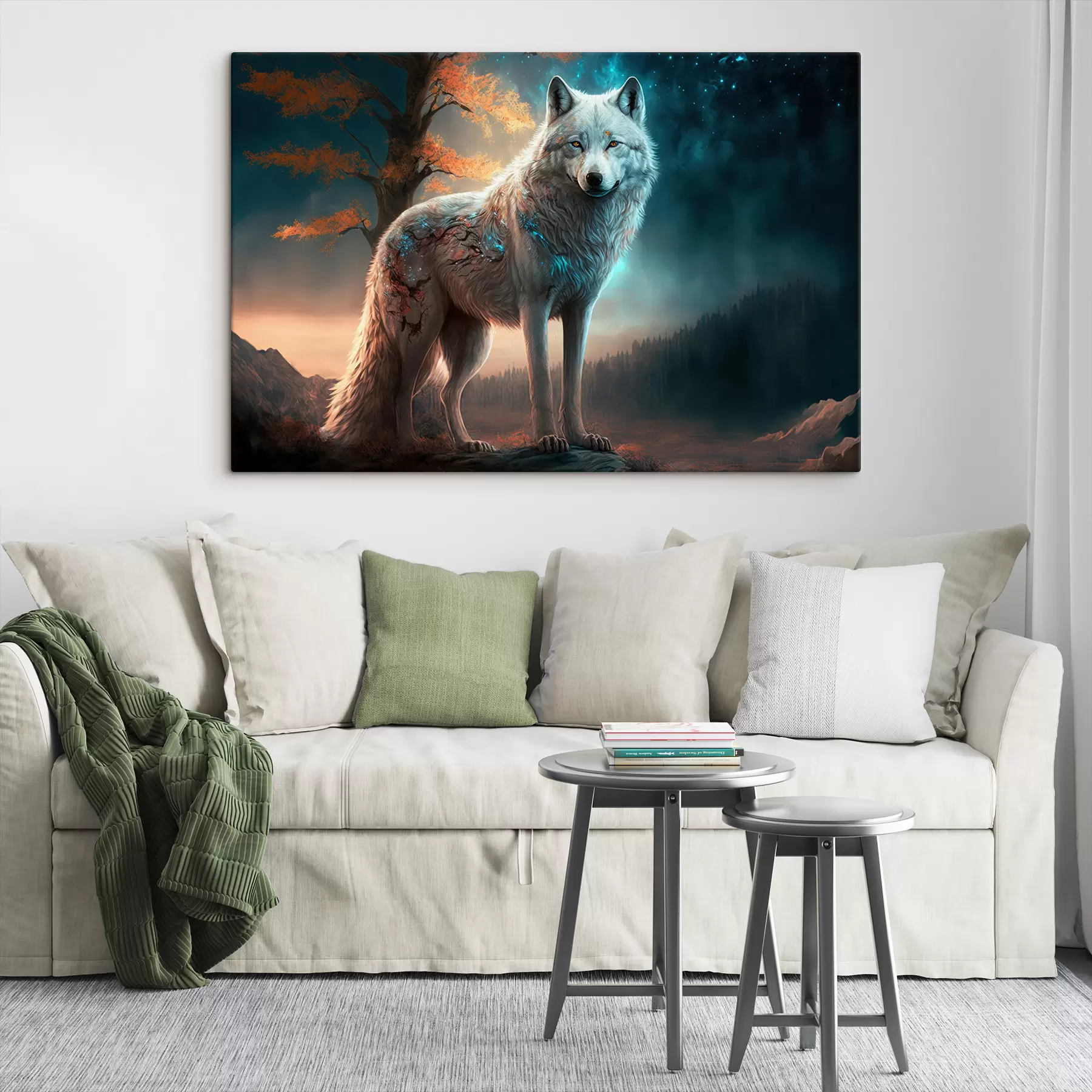 Fototapete Weißer Wolf in einem märchenhaft schönen Wald s33528