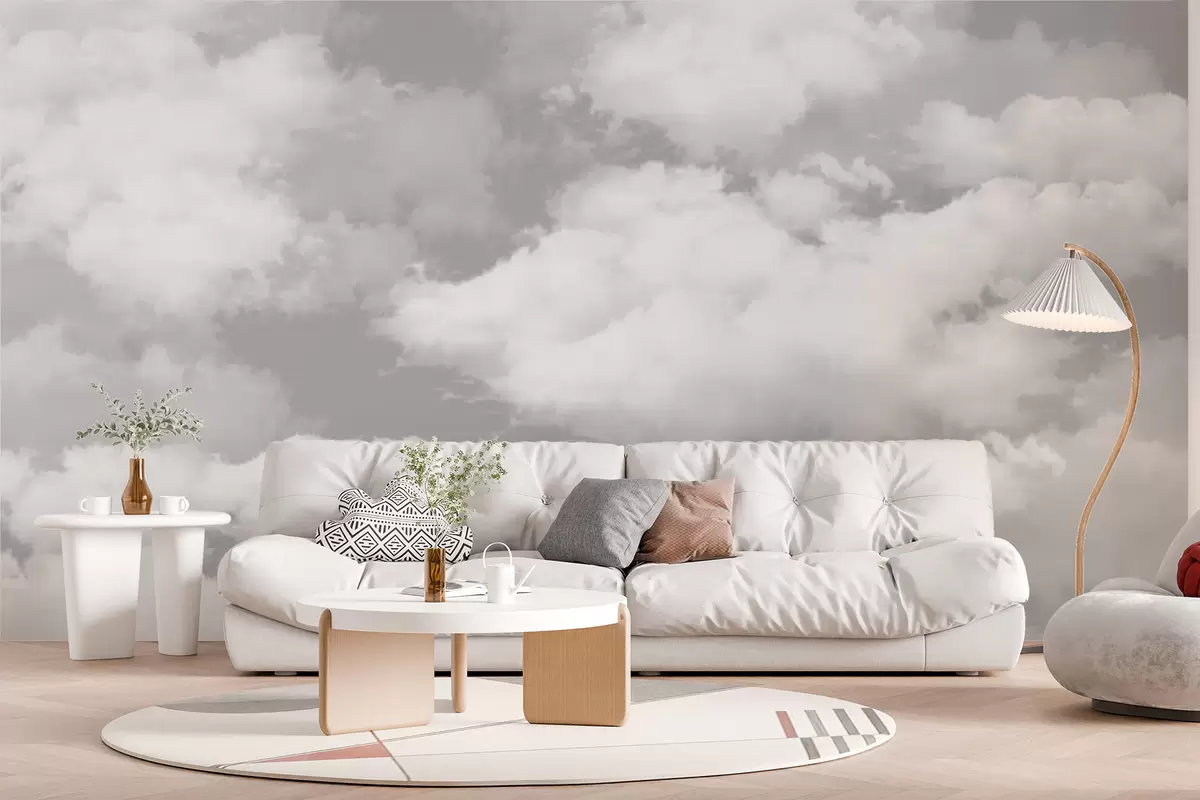 Fototapete Weiße Wolken am grauen Himmel sind ein neuer Trend im Innenraum u94178