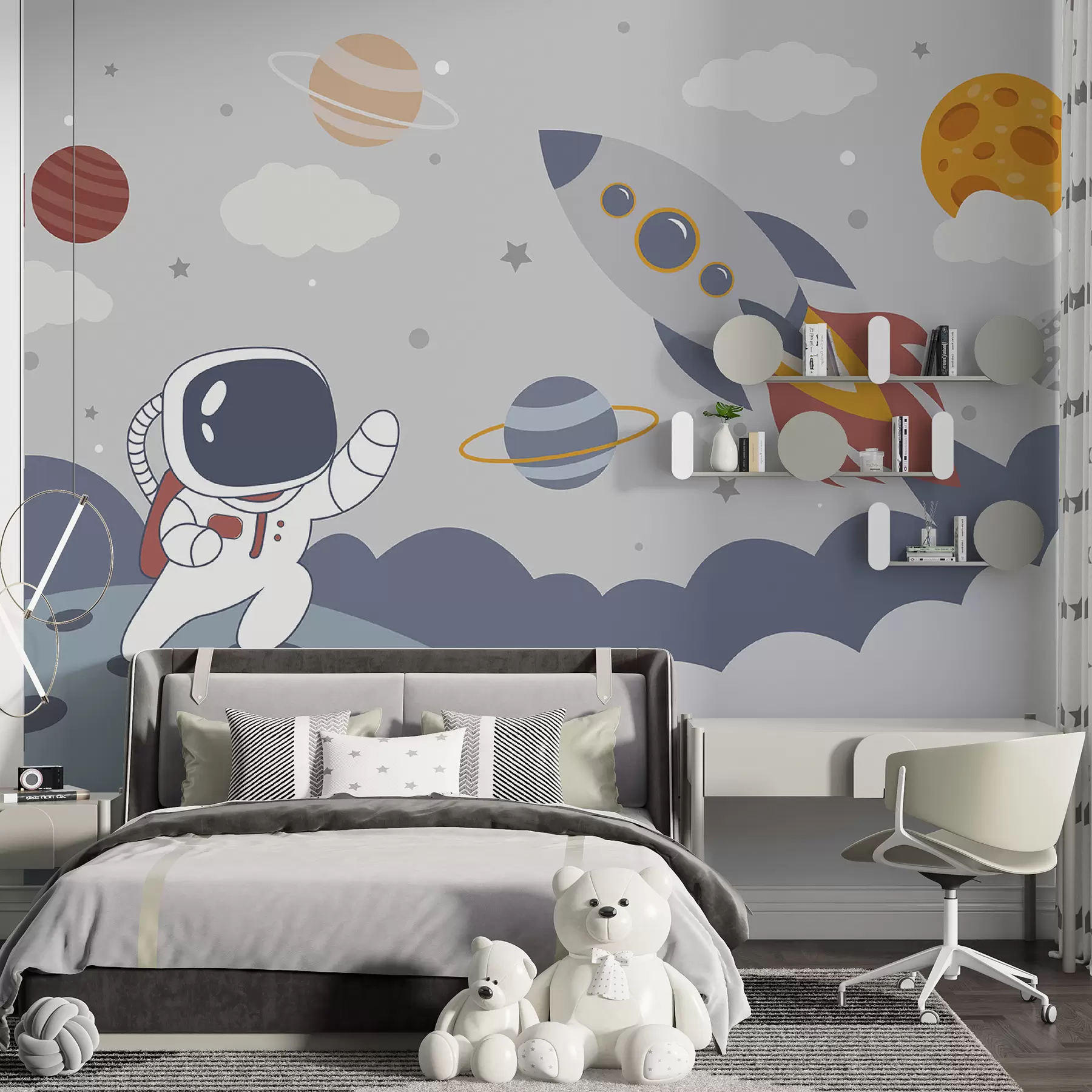 Fototapete Astronaut, Rakete und Planeten u95706