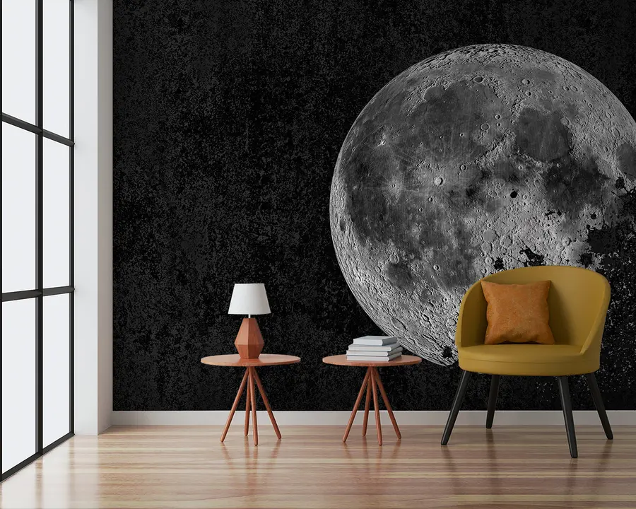 Fototapete Tapetendesign mit aufgelöstem Mond auf schwarzem Grunge-Hintergrund u95521