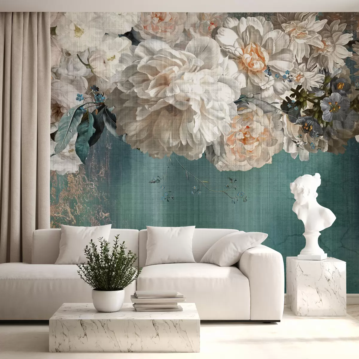 Fototapete Großer üppiger Blumenstrauß mit Grunge-Textur u95430