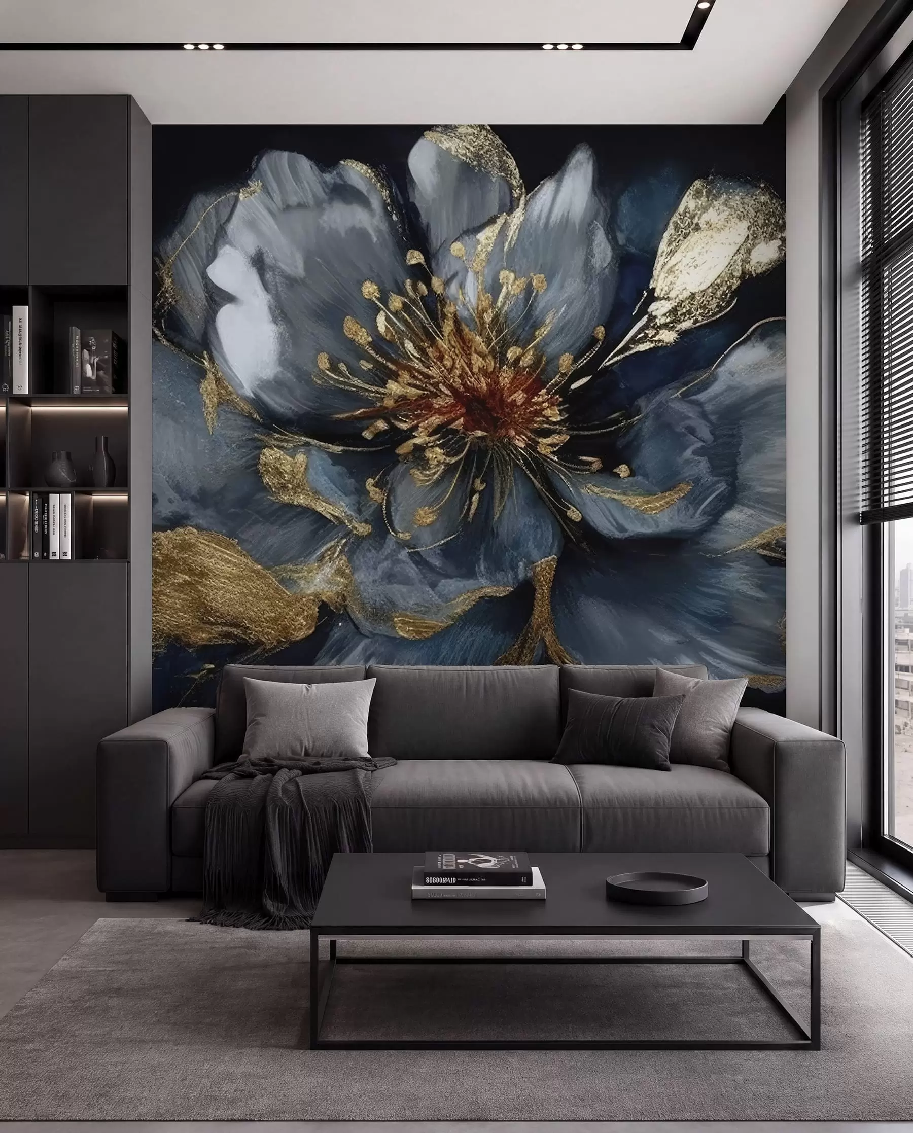 Fototapete Große blaue Blüte mit Adern u95657