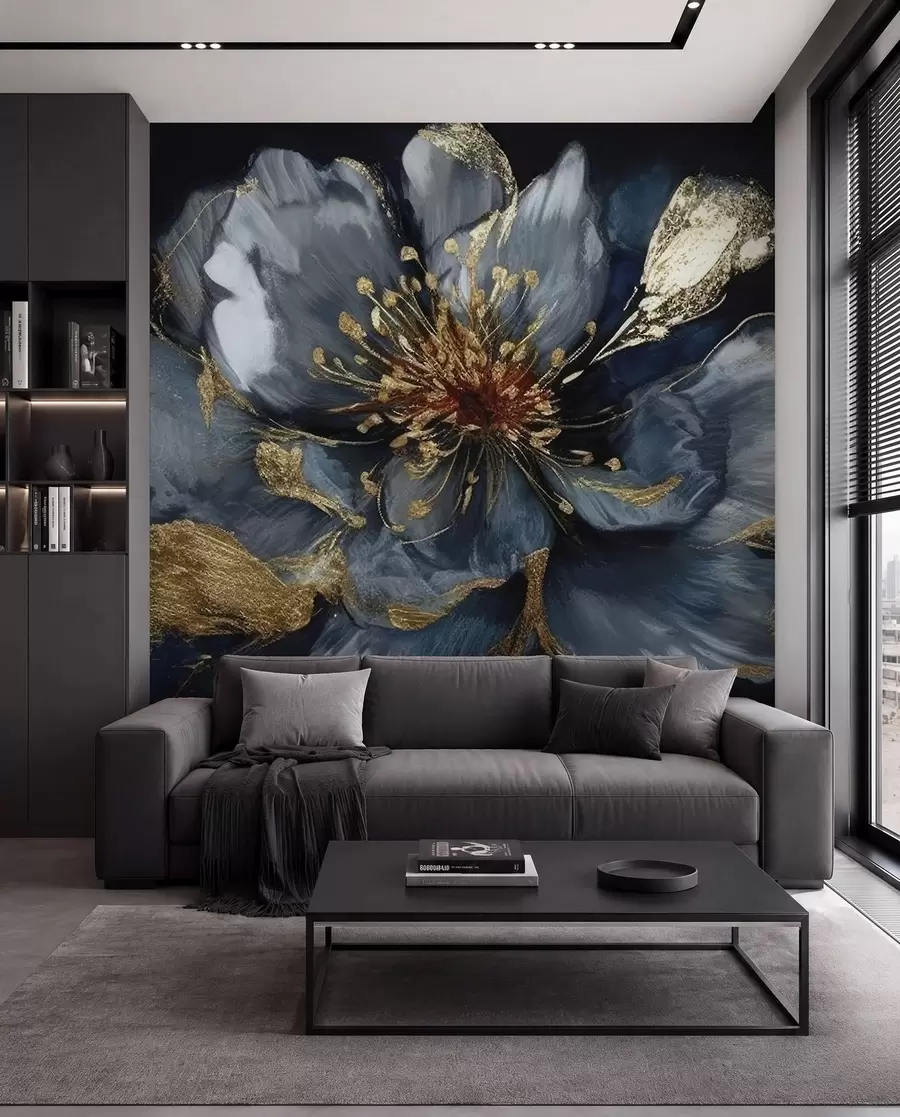 Fototapete Große blaue Blüte mit Adern u95657