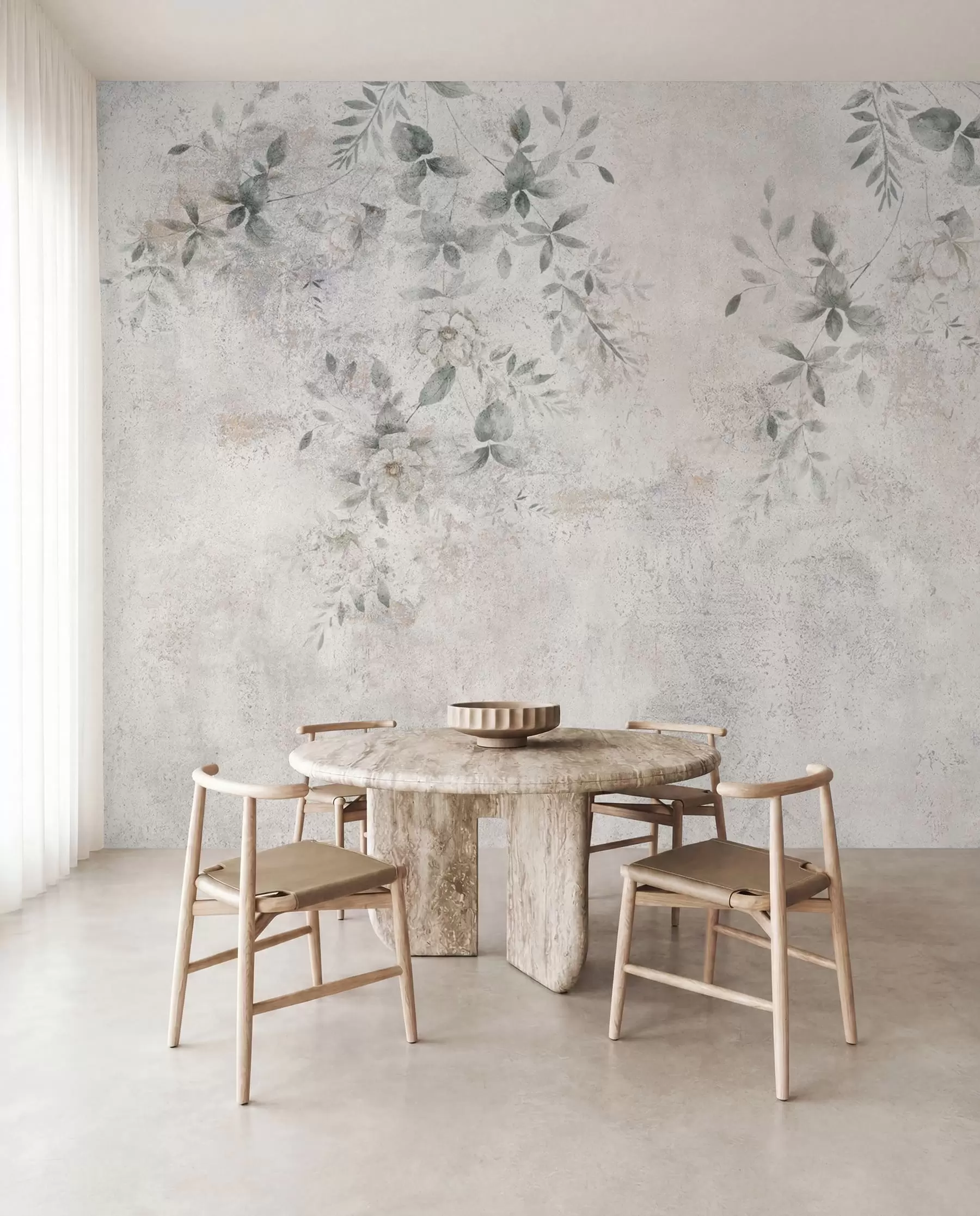 Fototapete Blumen mit Zweigen auf Beton-Grunge-Hintergrund-Minimalismus u96140