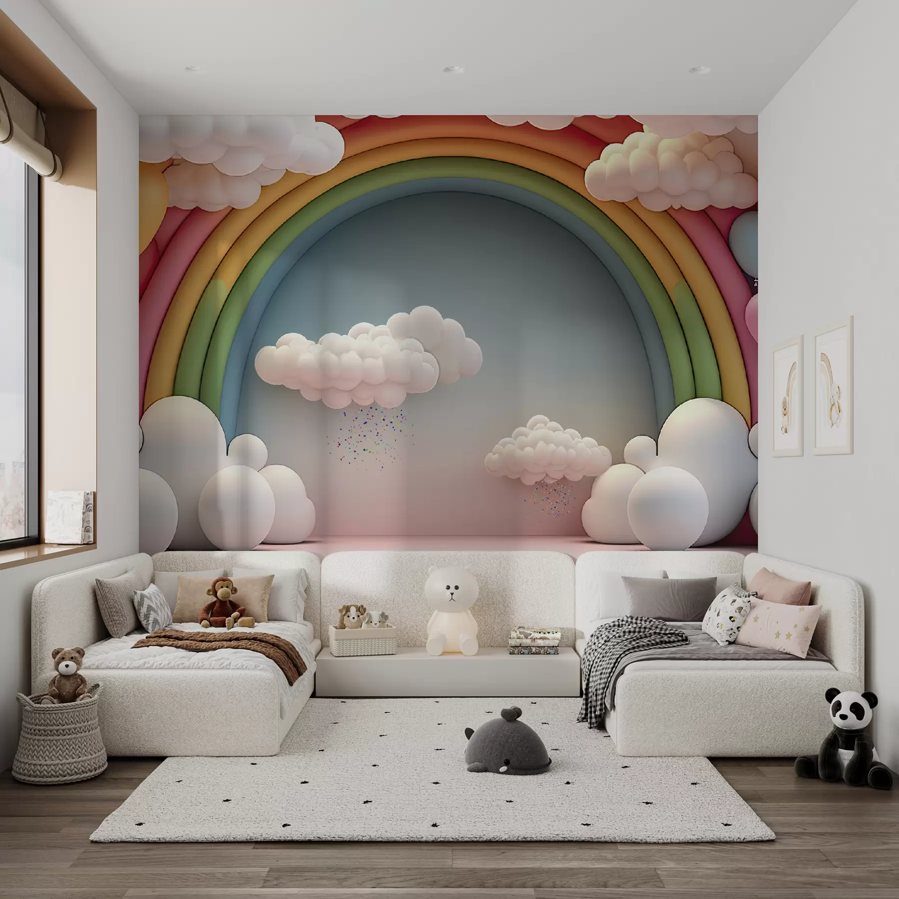 Fototapete 3D-Regenbogen mit Wolken u96291