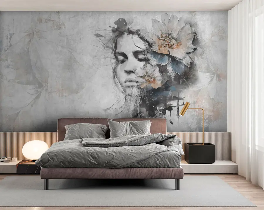 Fototapete Silhouette des Gesichts eines Mädchens auf einer Betonwand u96118