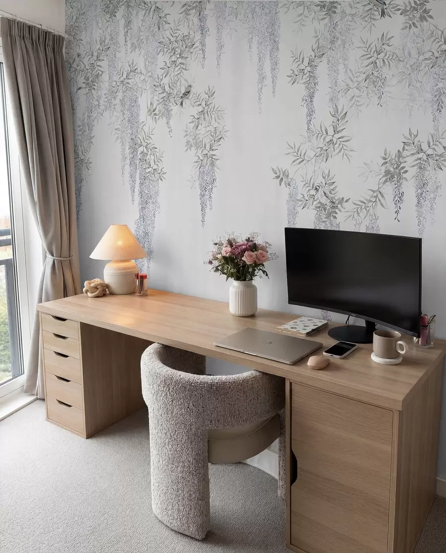 Fototapete Blumen aus Glyzinien, Glyzinien, Minimalismus, Monochrom, Loft und japanischem Stil u96928