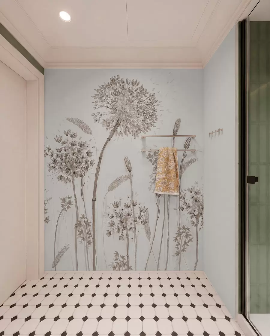 Fototapete Große Wiesenblumen aus Löwenzahn im monochromen Loft-Minimalismus u96934