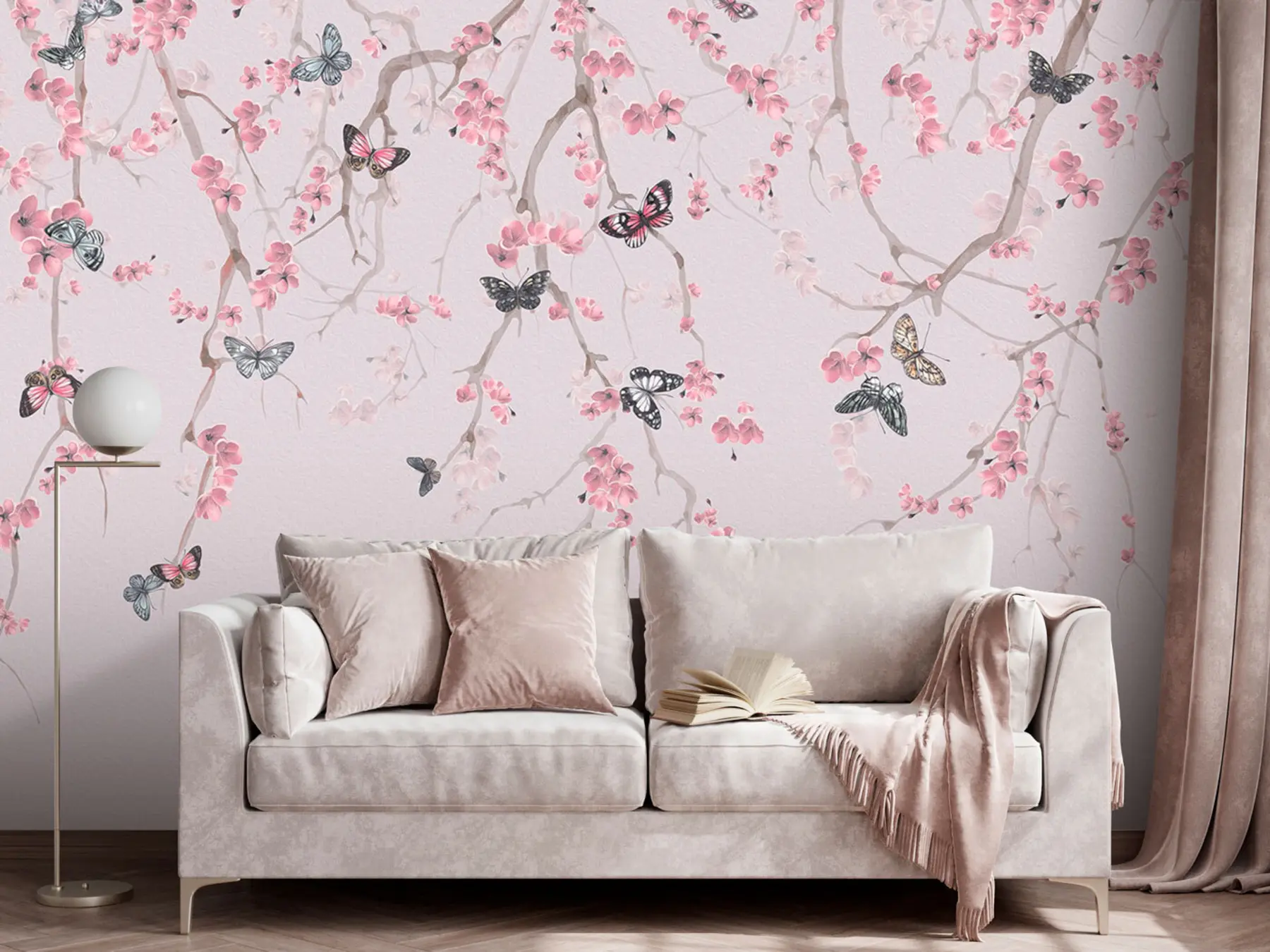 Fototapete Sakura-Blumen und Schmetterlinge u97056