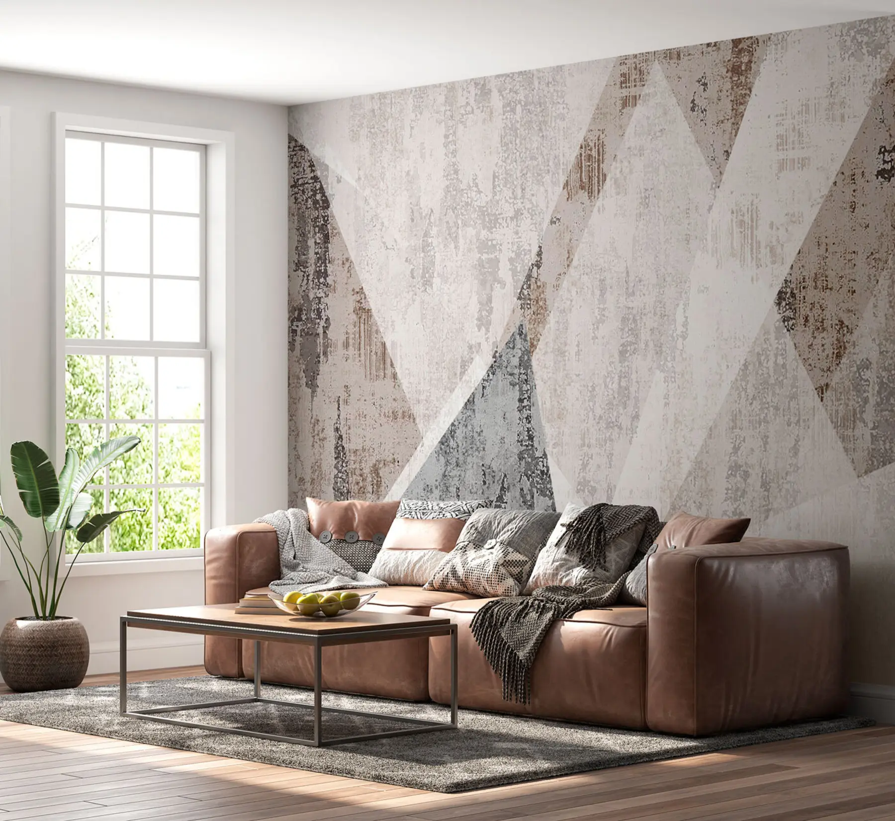 Fototapete Moderne geometrische Formen von Dreiecken im Grunge-Loft-Stil u97203