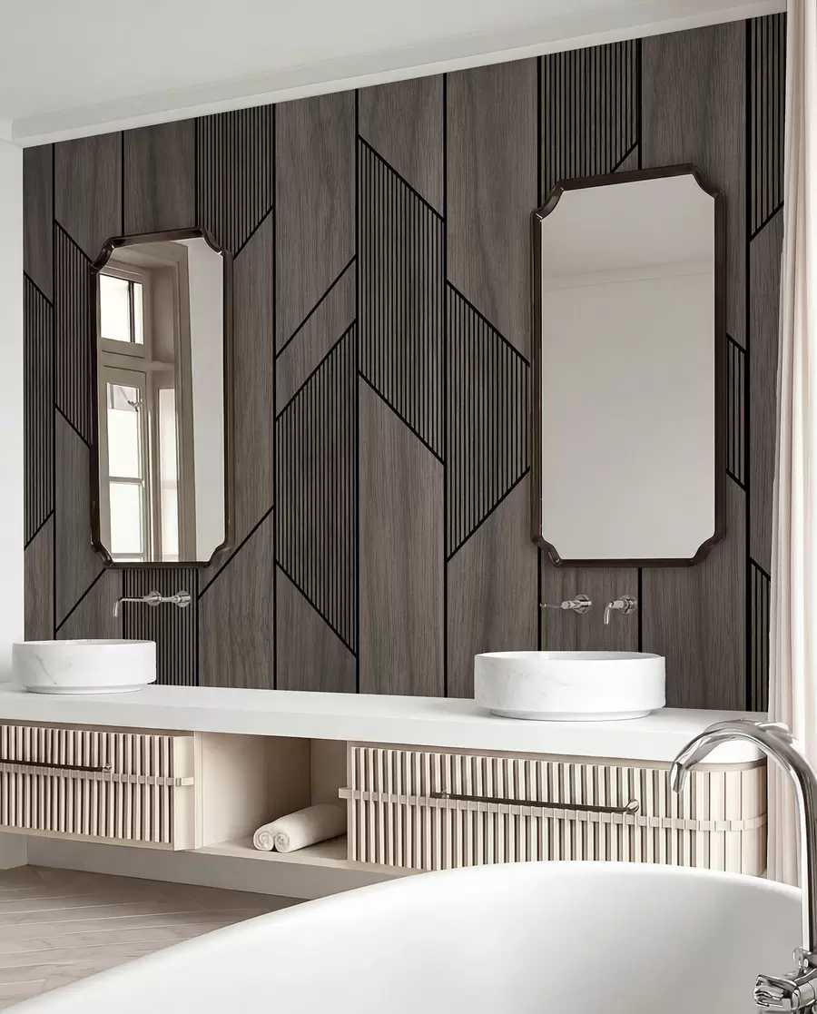 Fototapete Geometrische Paneele mit Holzstruktur u97427