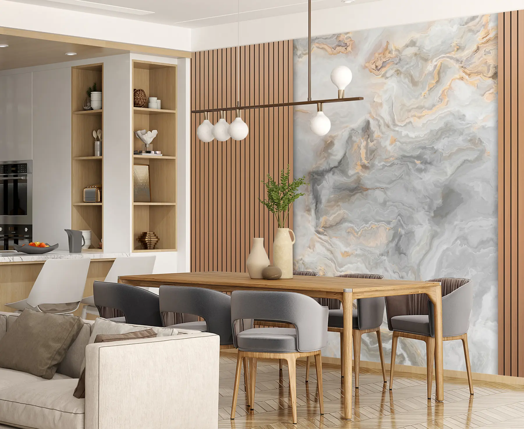 Fototapete Holzlatten mit Marmor u97426