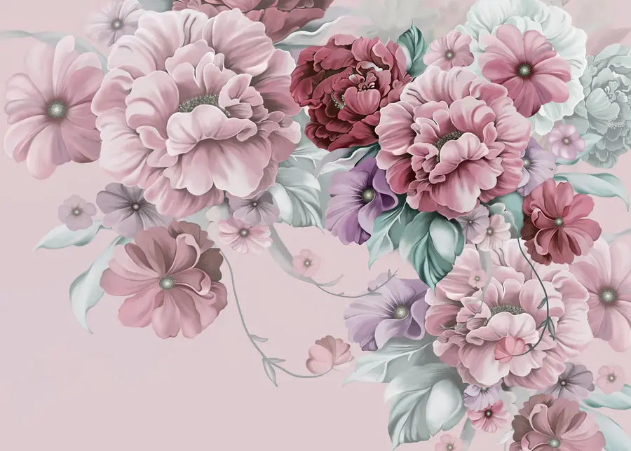 Fototapete Zarte blaue Blumen in rosa Farben u59900v1