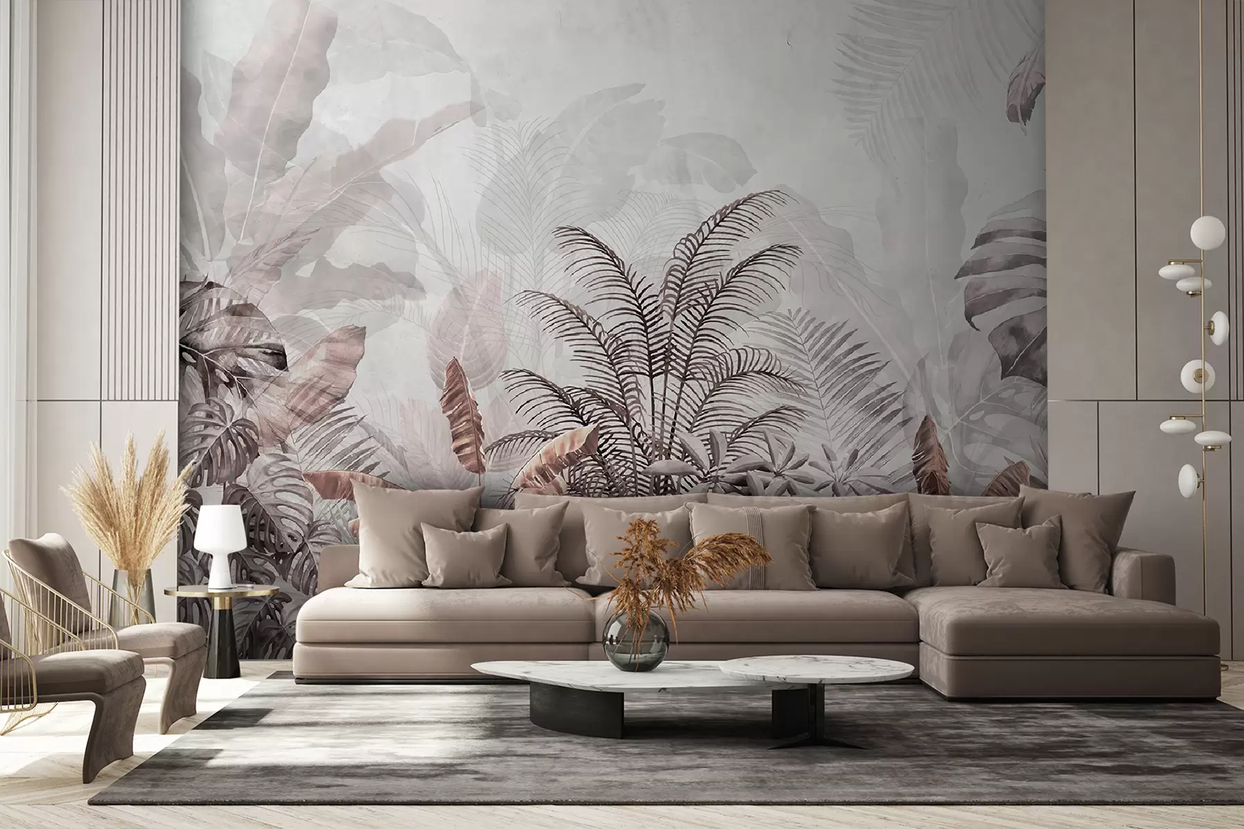 Fototapete Palmen in grauer Farbe in grau-braunen Farben u71284v2