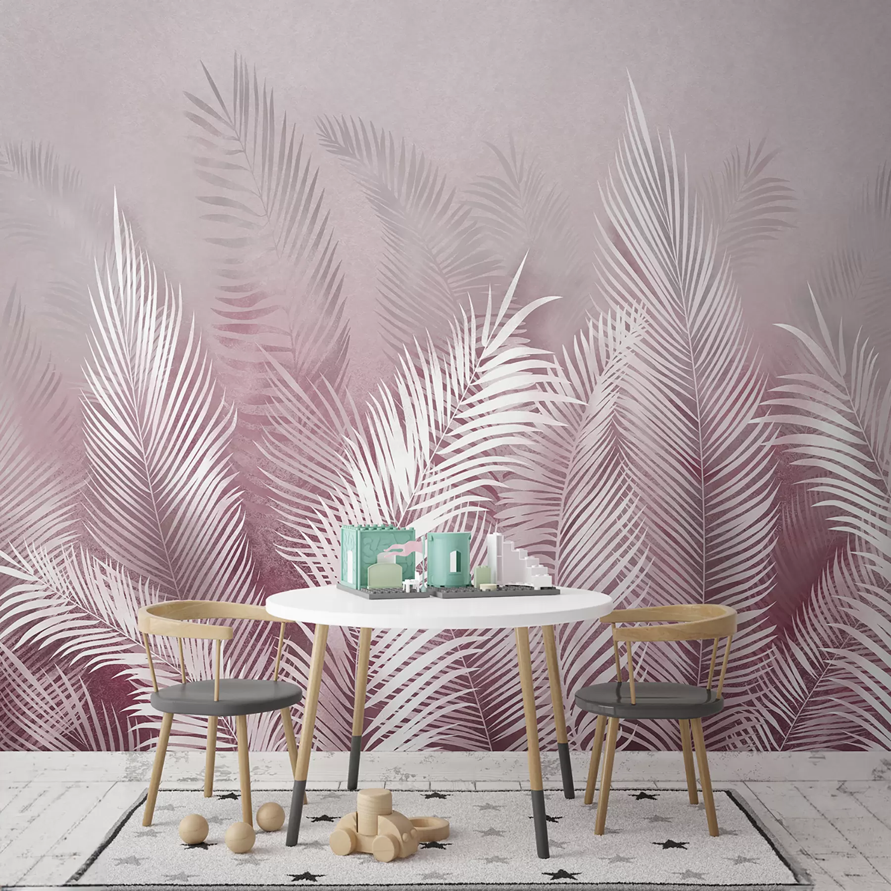Fototapete Weiße Palmen auf einem rosa Granzhintergrund. in rosa Farben u74601v2