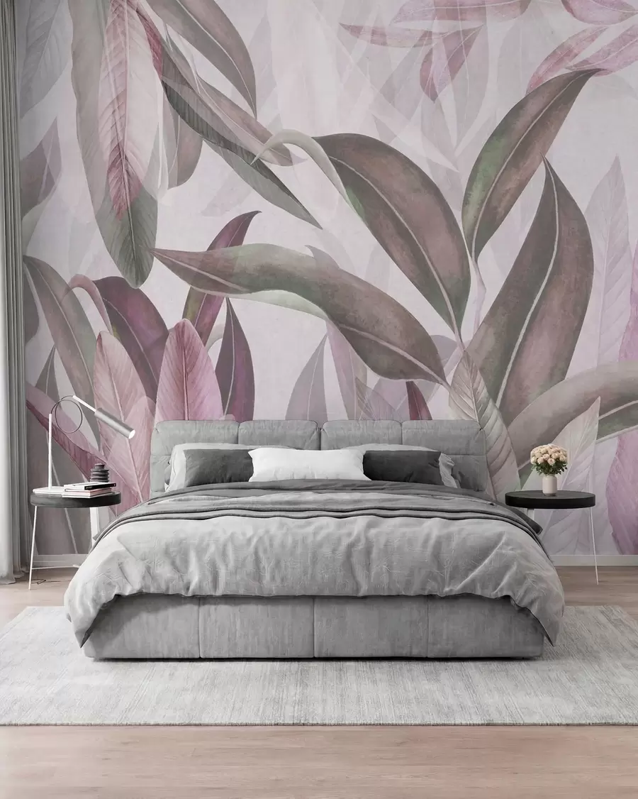 Fototapete Grüne und rosa Palmenblätter in lila Farben u94302v3