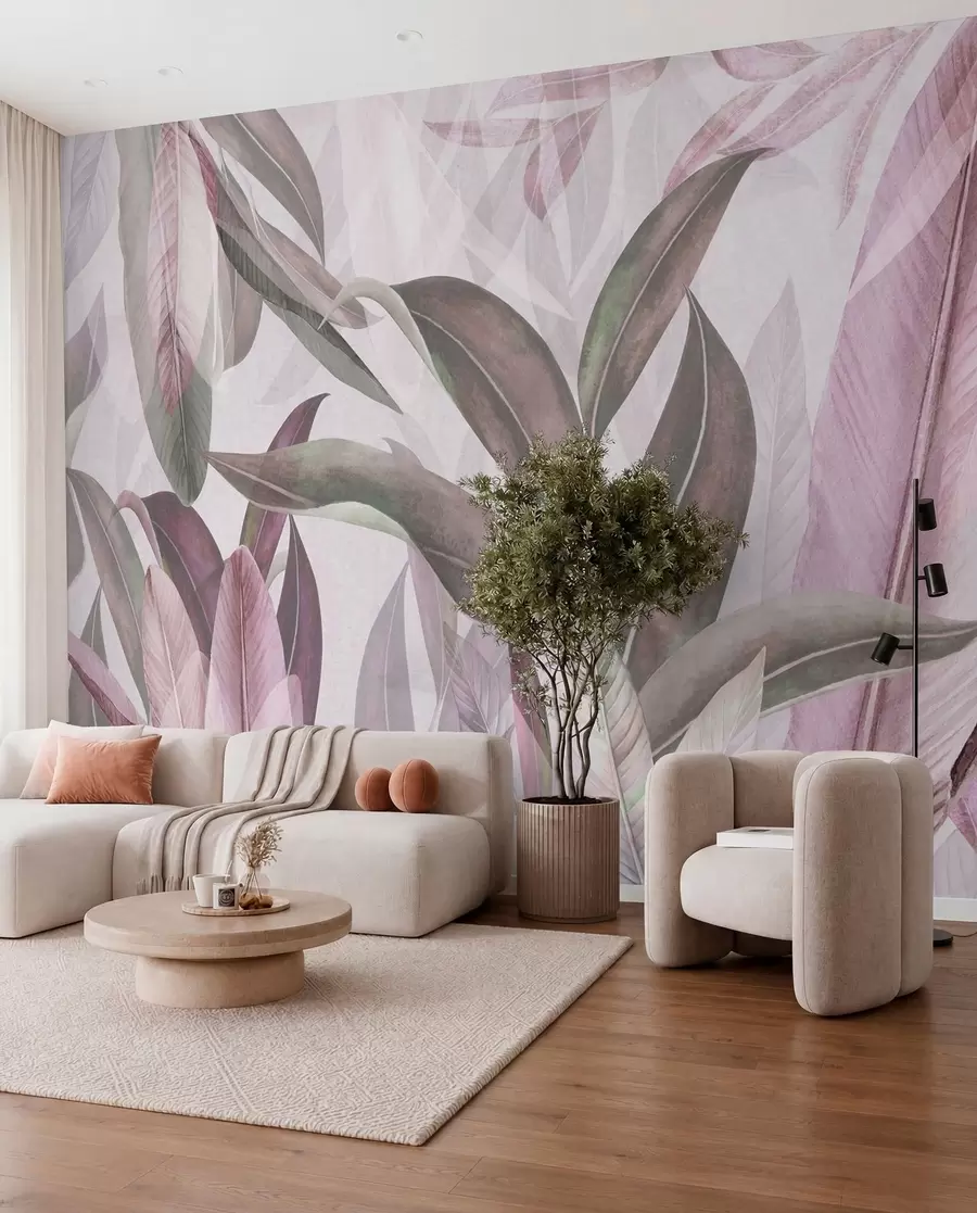 Fototapete Grüne und rosa Palmenblätter in lila Farben u94302v3