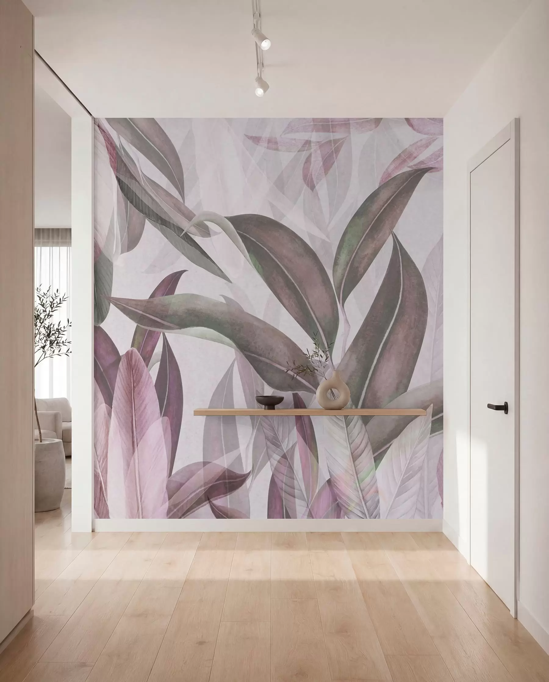 Fototapete Grüne und rosa Palmenblätter in lila Farben u94302v3
