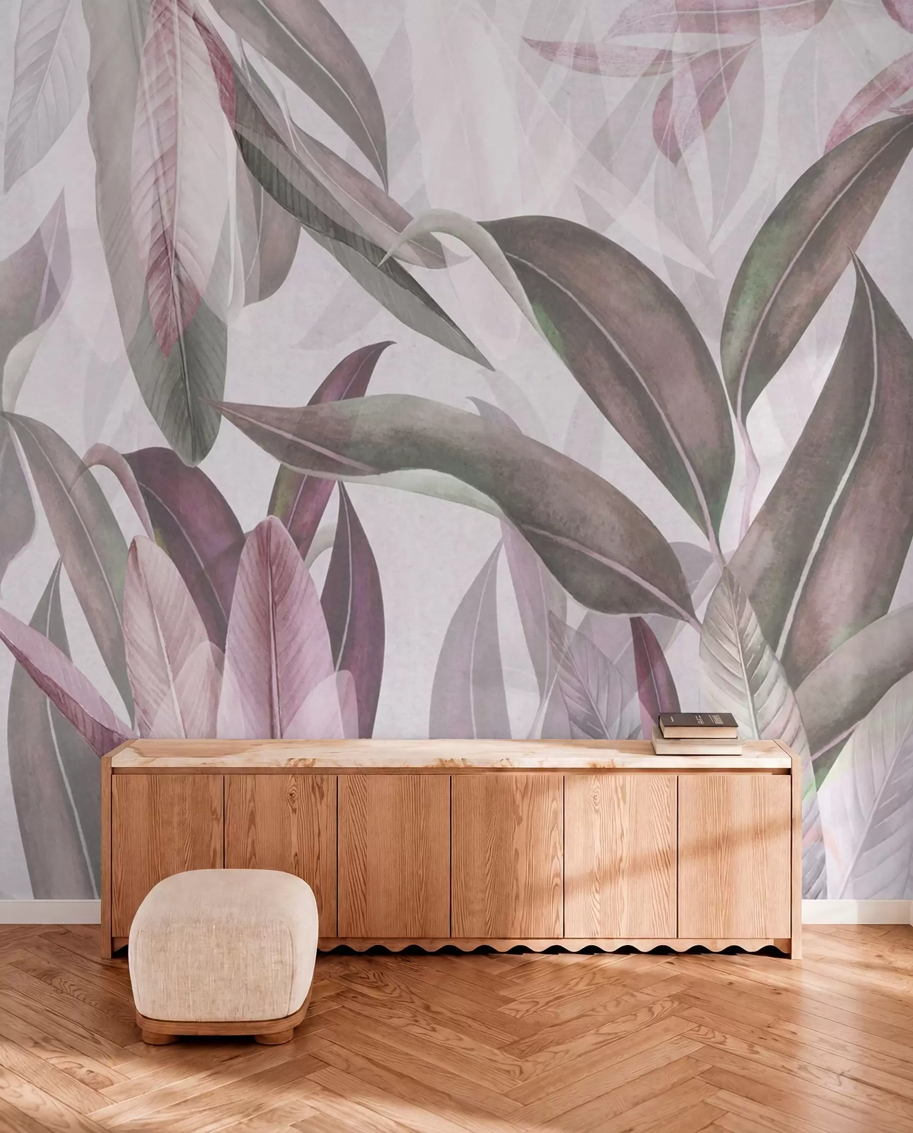 Fototapete Grüne und rosa Palmenblätter in lila Farben u94302v3