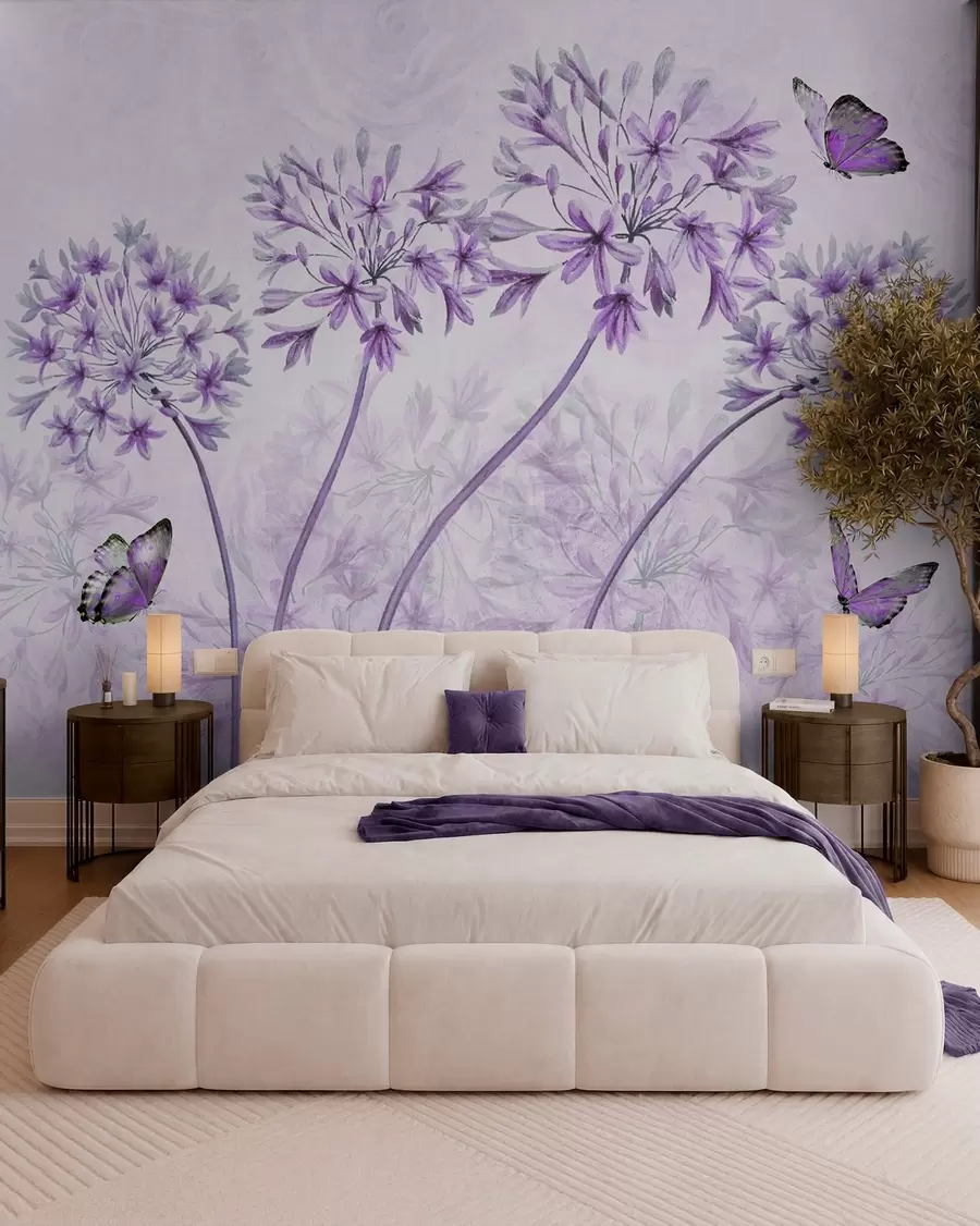 Fototapete Pflanze, Blume und Blau in rosa Farben u35495v3