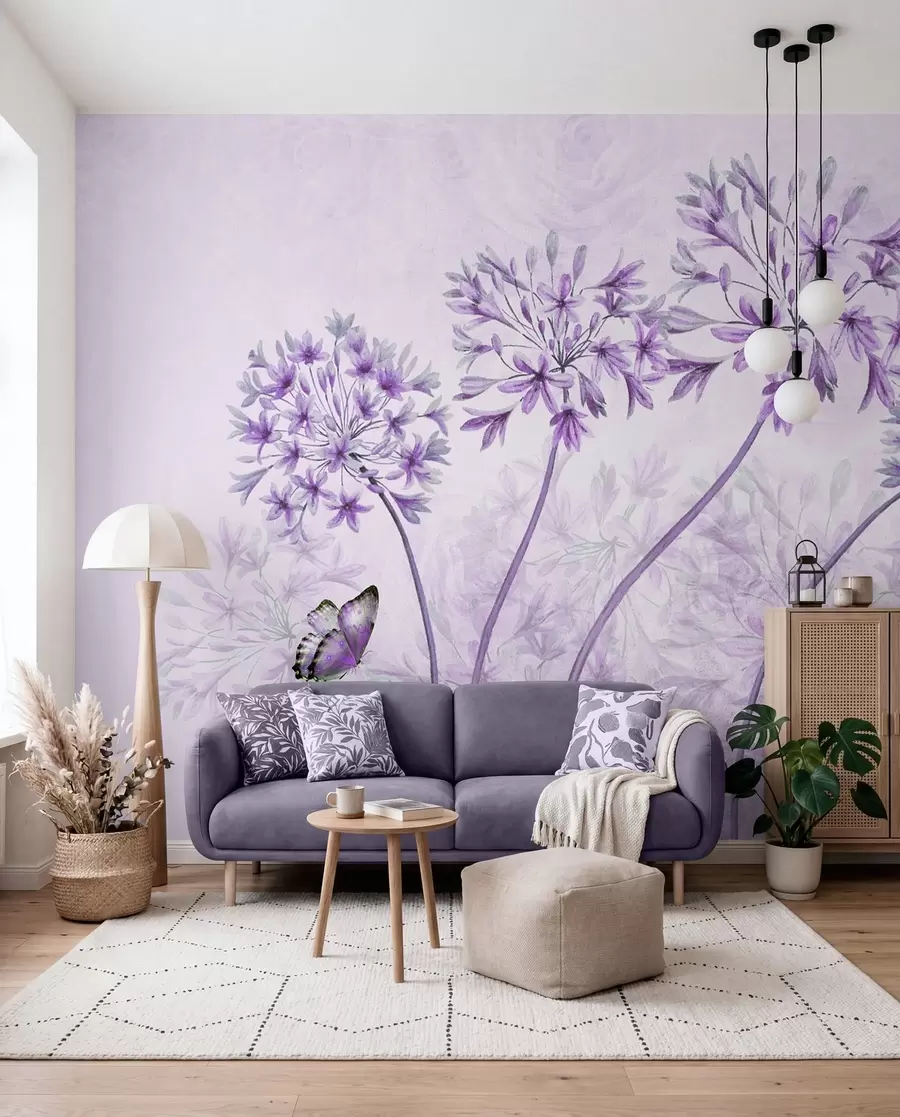 Fototapete Pflanze, Blume und Blau in rosa Farben u35495v3