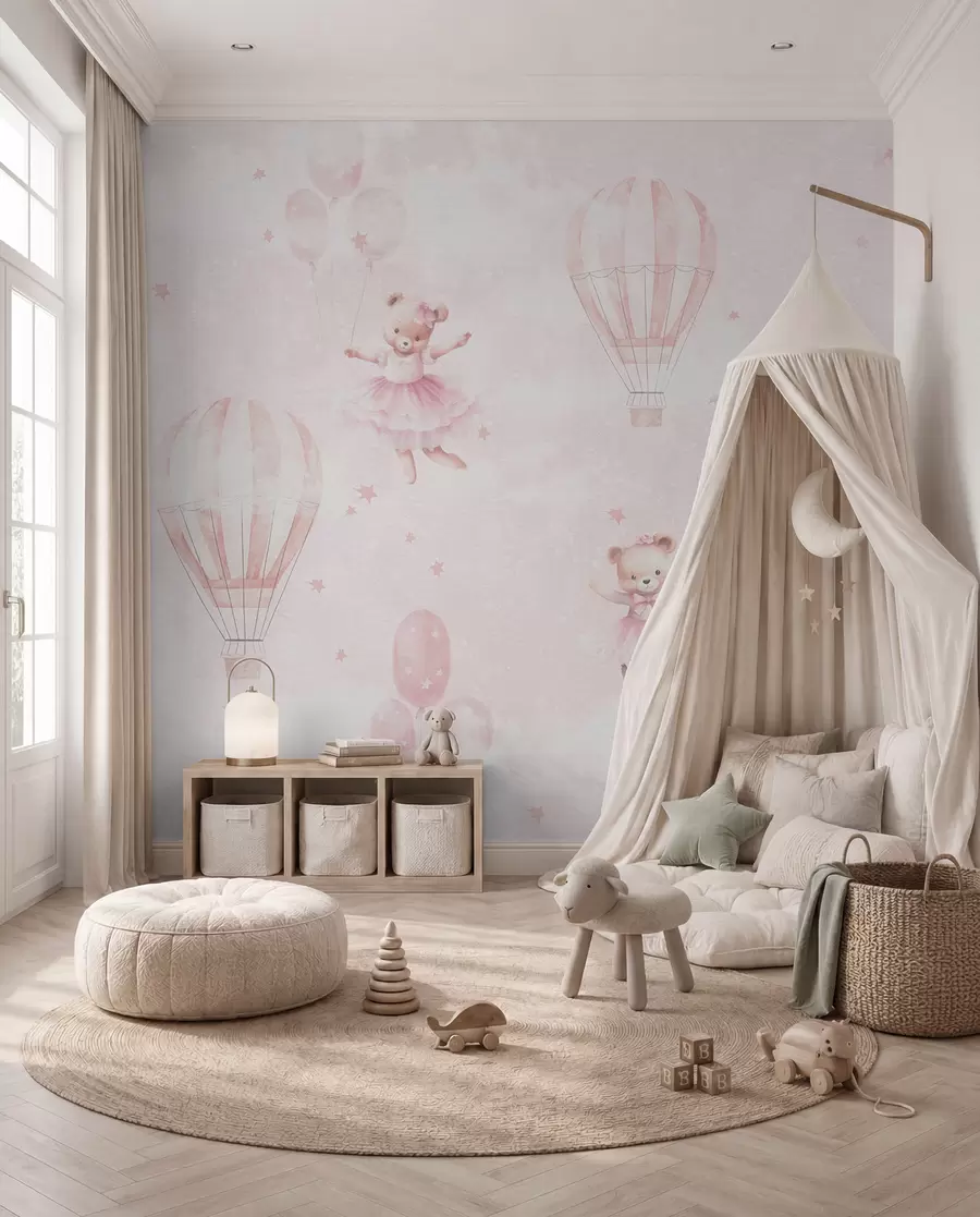 Fototapete Bären und rosa Ballons u97954
