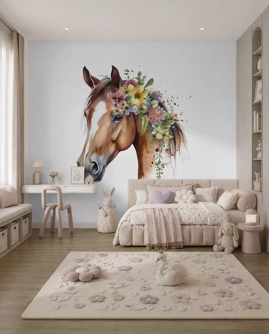 Fototapete Pferd mit Blumenkranz u98192