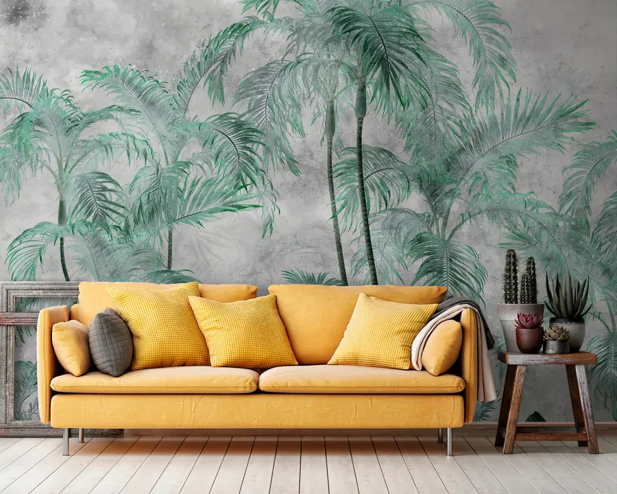Fototapete Tropische Palmen an einer Betonwand u98586v1