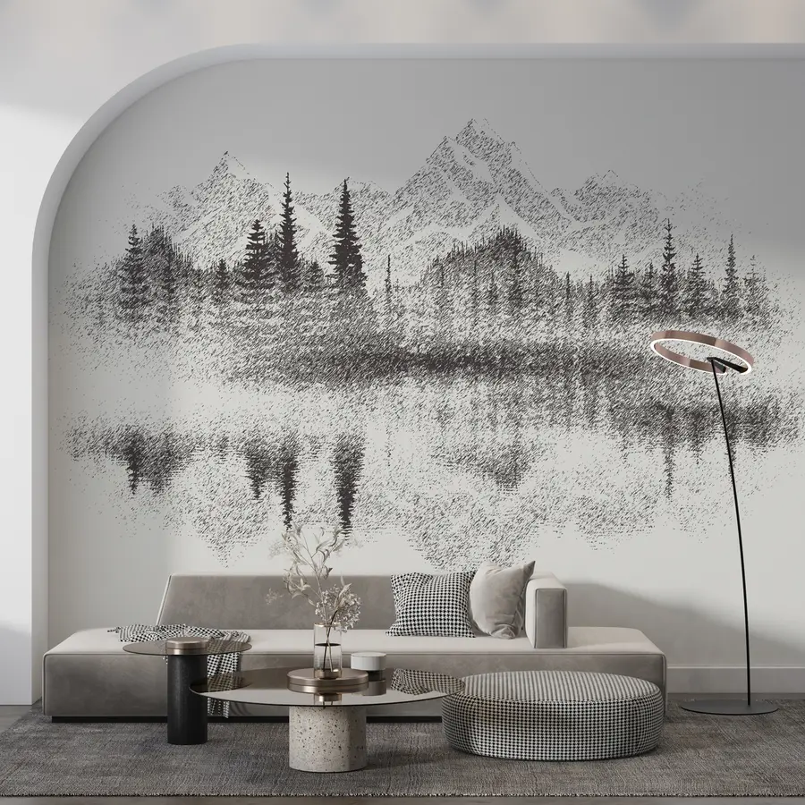 Fototapete Der Wald und die Berge spiegeln sich im See u98808